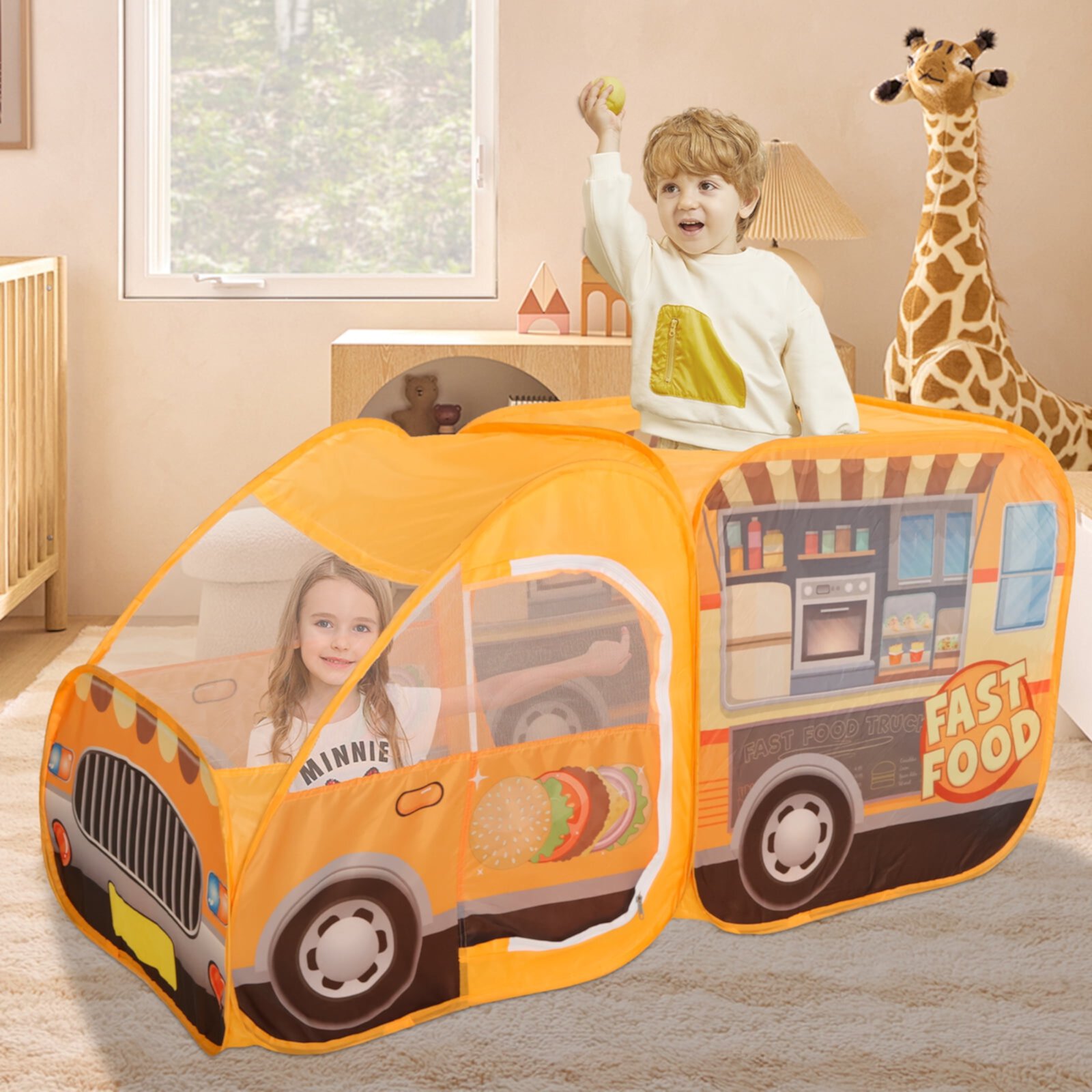 Austok Kids Food Truck Play Tent with Storage Bag Pop Up Play Tent Portable Kids Play Tent Foldable Role Play Toy Multifunctional Food Truck Toy for Toddlers Kids Austok