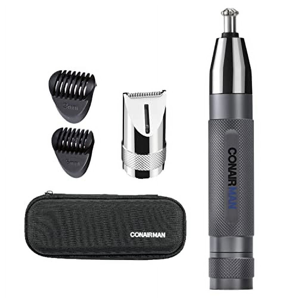 ConairMan Nose Hair Trimmer for Men, For Nose, Ear, and Eyebrows, Patent 360 Bevel Blade for No Pull, No Snag Trimming Experience, Cordless Trimmer 5 piece Set with Professional Metal Handle Conair