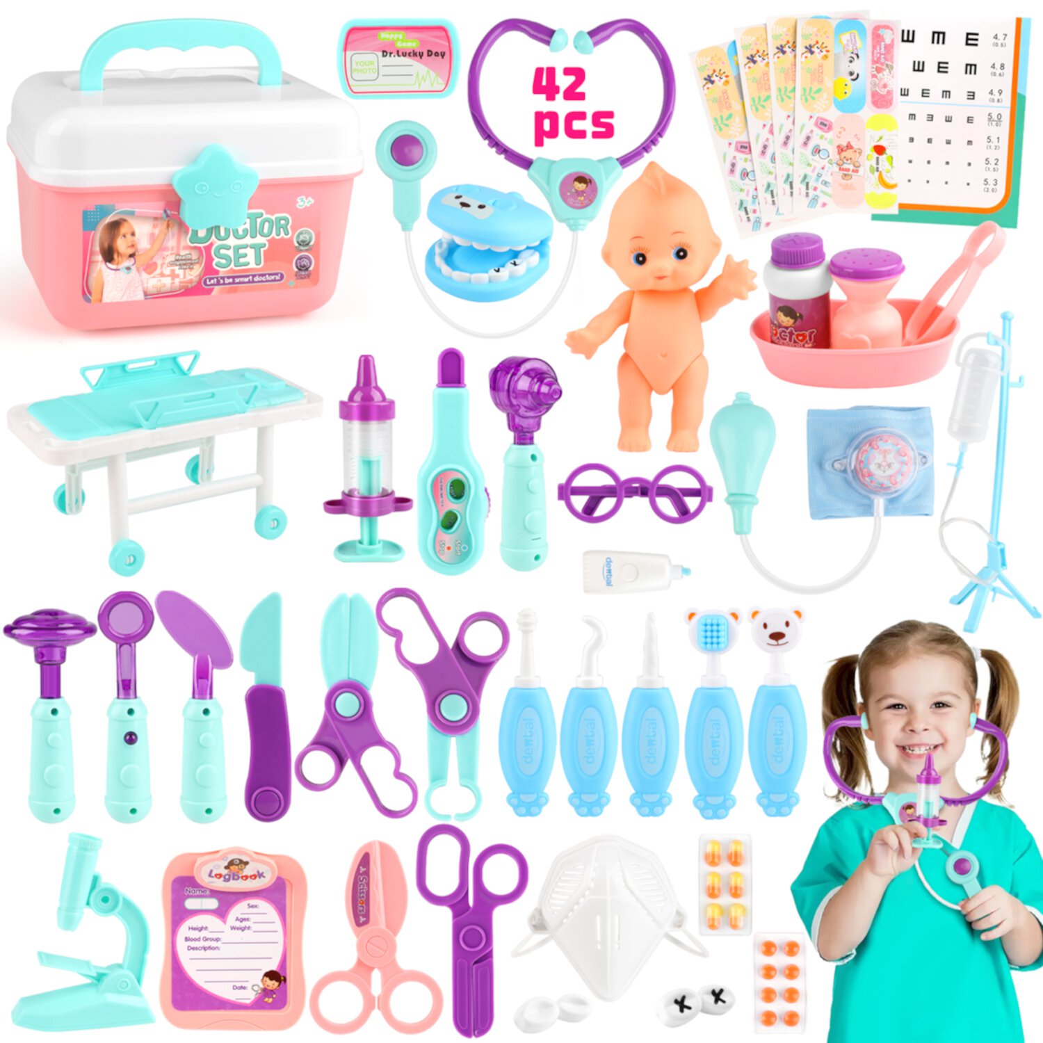 UUSUOO Doctor Kit for Toddlers 3-5,42PCS Doctor Pretend Play Set for Kids,Medical Kit Toy for Toddler with Stethoscope and Other Accessories,Doctor Role Play Set,Christmas Gifts for Kids 3-6 UUSUOO