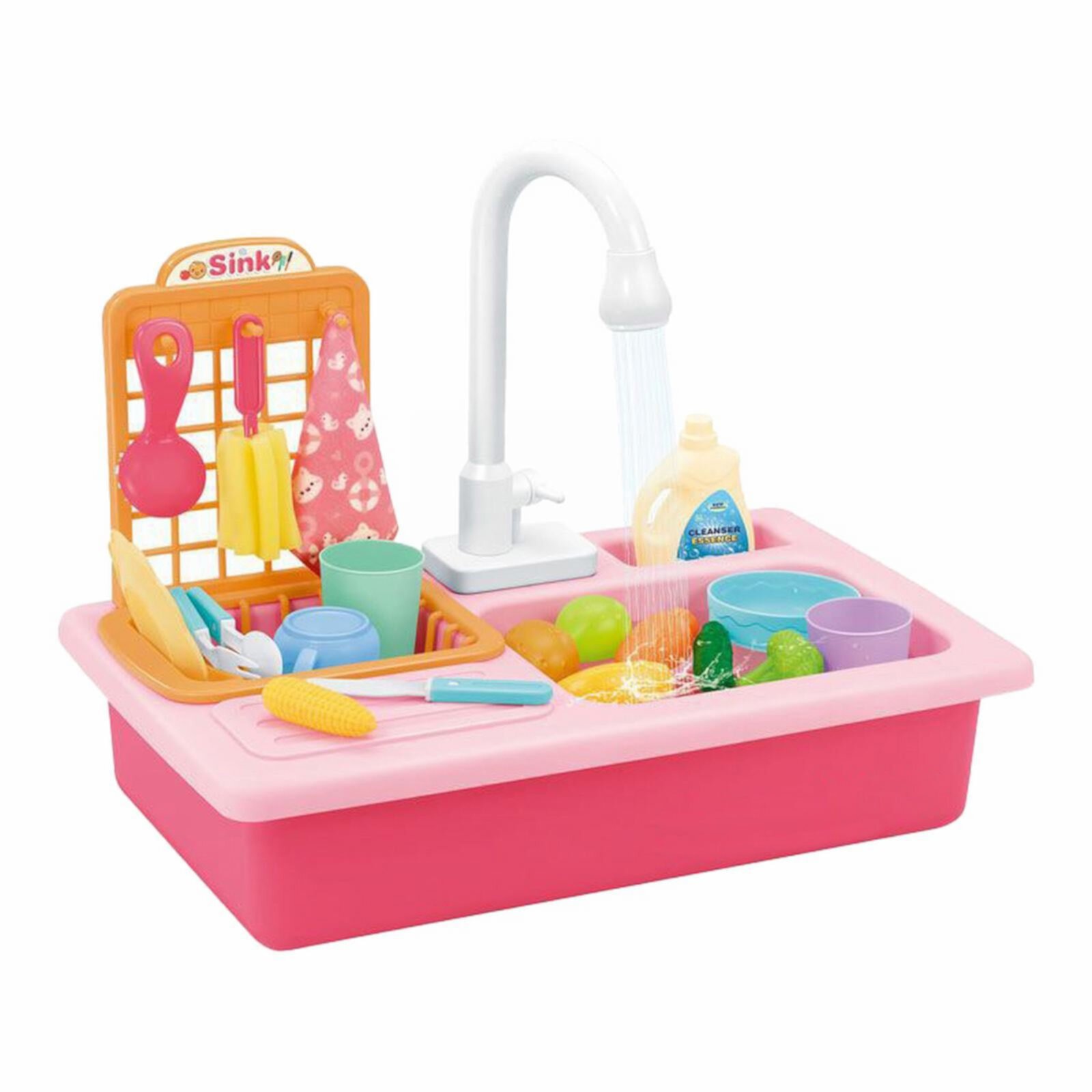 Kitchen Sink Toys Children Electric Dishwasher Playing Toy With Running Water Automatic Water Cycle System Play House Pretend Role Play Toys For Boys Girls OCCOKO