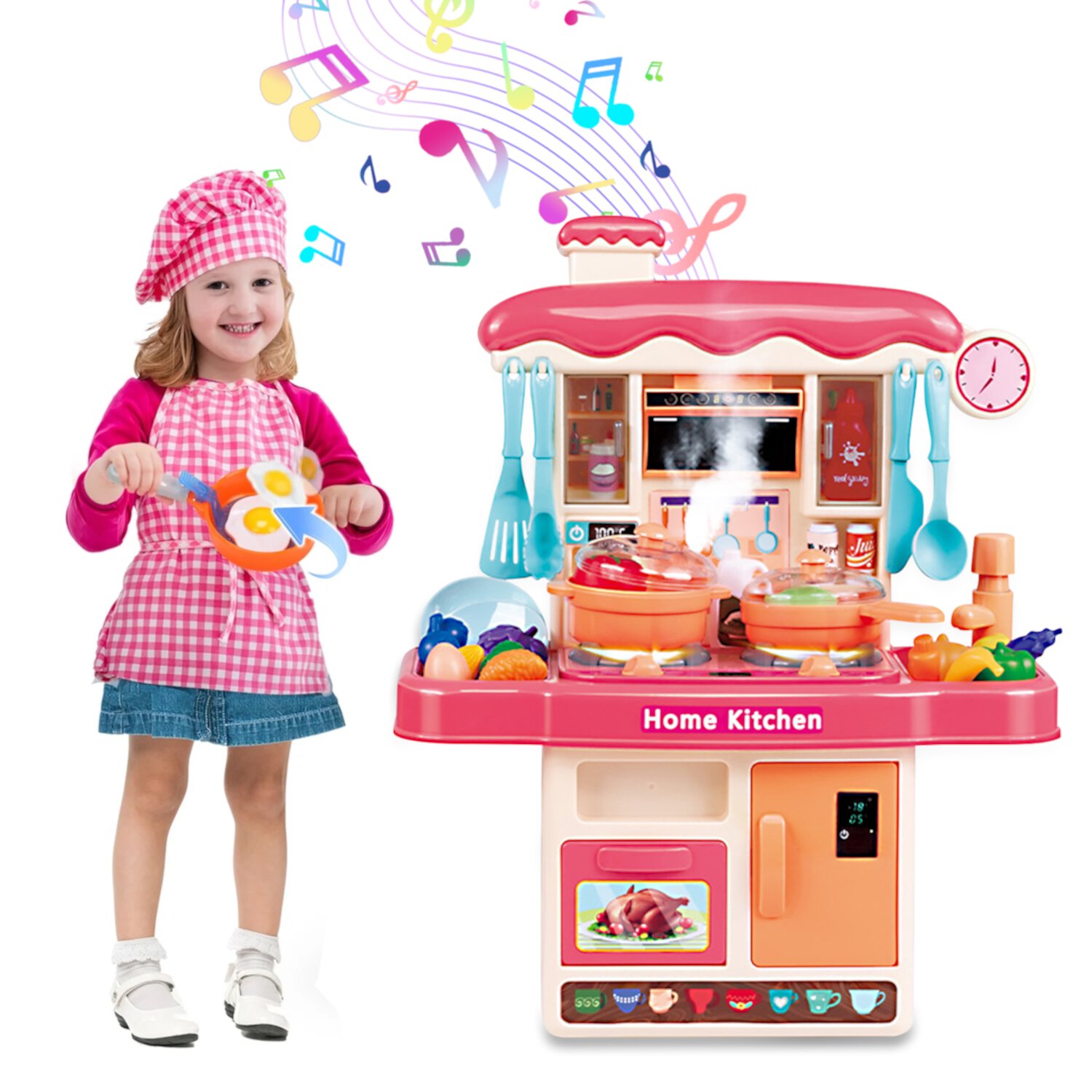 Kitchen Play Set for Kids 2-5 Years,Pretend Play Food Toys for Toddlers with Sound and Light, Kitchen Playset Toys for Girls 3 4 5 6 Years Old Christmas Gift INvench