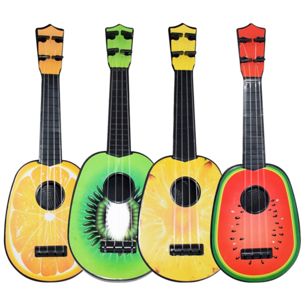 Guitar toy 4pcs Fruit Shape Ukulele Mini Guitar Musical Instrument Toy Guitar Model Toy Educational Game Toys (Watermelon + Orange + Kiwi + Pineapple) Homemaxs