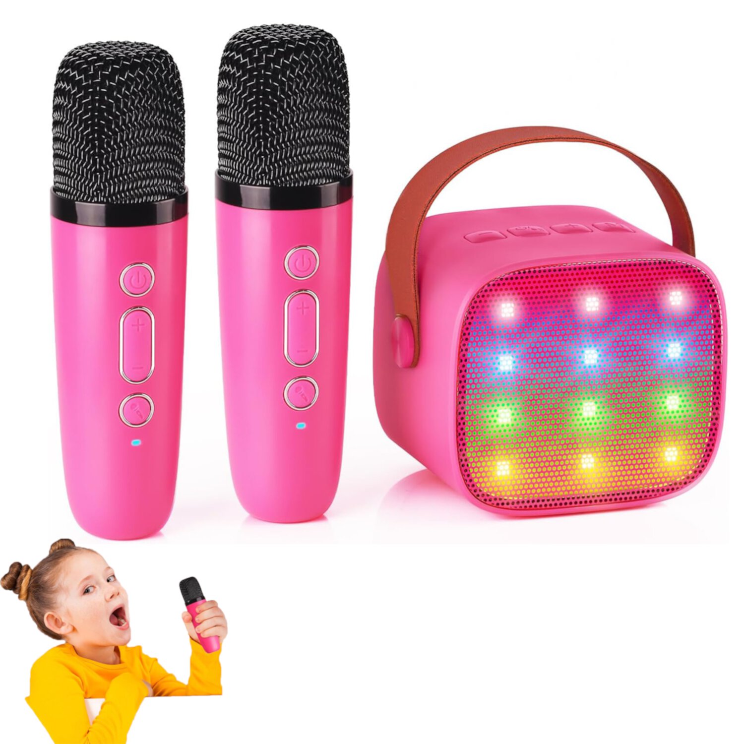 Karaoke Machine with 2 Wireless Microphones for Kids & Adults, Portable Bluetooth Speaker with Party Lights Toys Gifts for Girls 4, 5, 6, 7, 8, 10+ Years Teens Birthday INvench