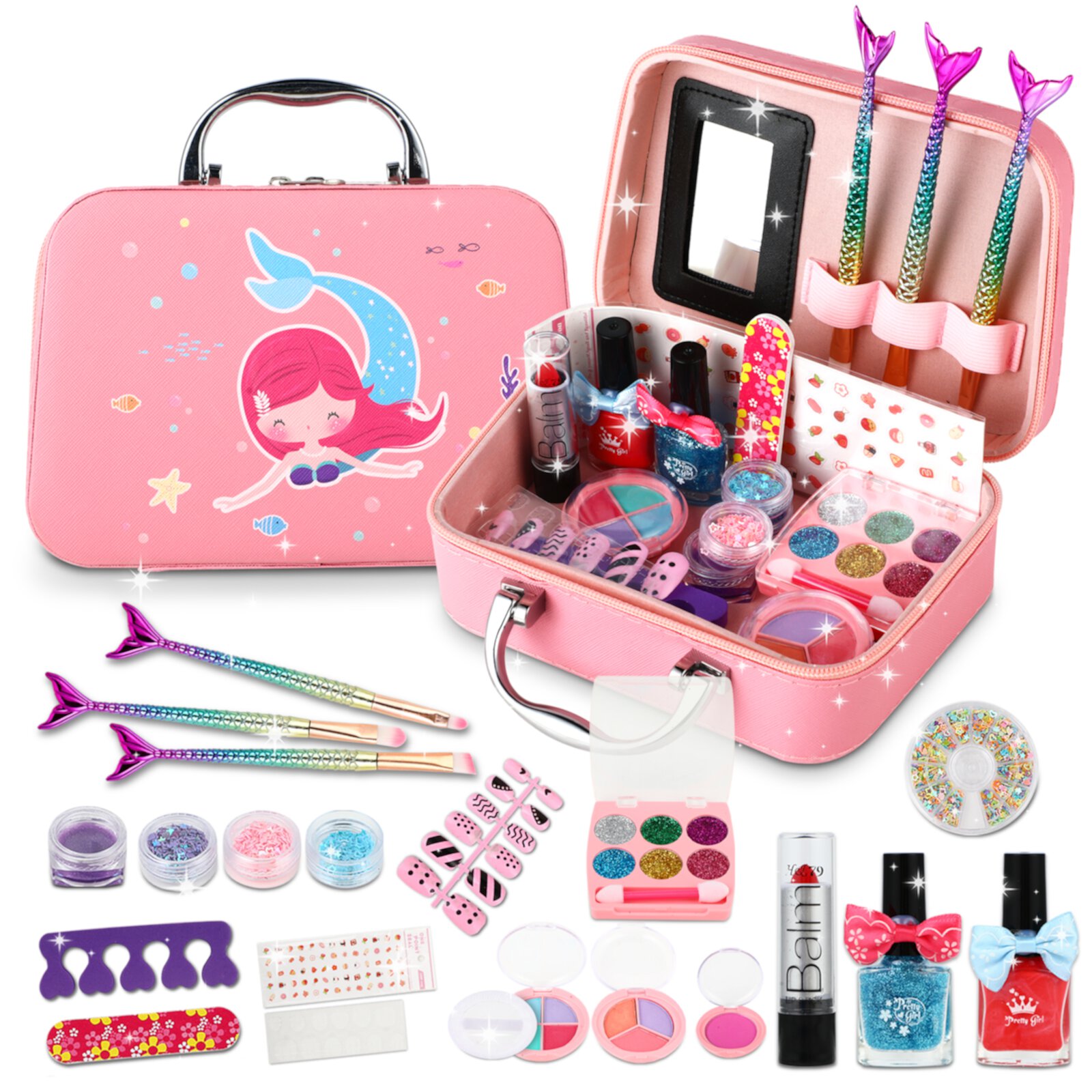 Beefunni Washable Makeup Girls Toys - Girls Makeup Kit for Kids with Real Cosmetics, Perfect Birthday Christmas Gifts for Little Girls Toddlers 3 4 5 6 7 8 9 10 Year Old Kids Beefunni