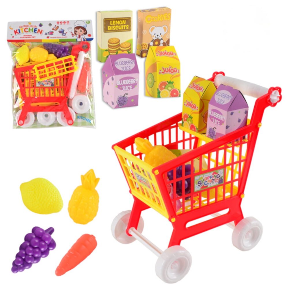 Sugarty Kids Grocery Store Cart Toys Role Play Kitchen Playset Shopping Cart Trolley Toys for Children (Pink) Sugarty