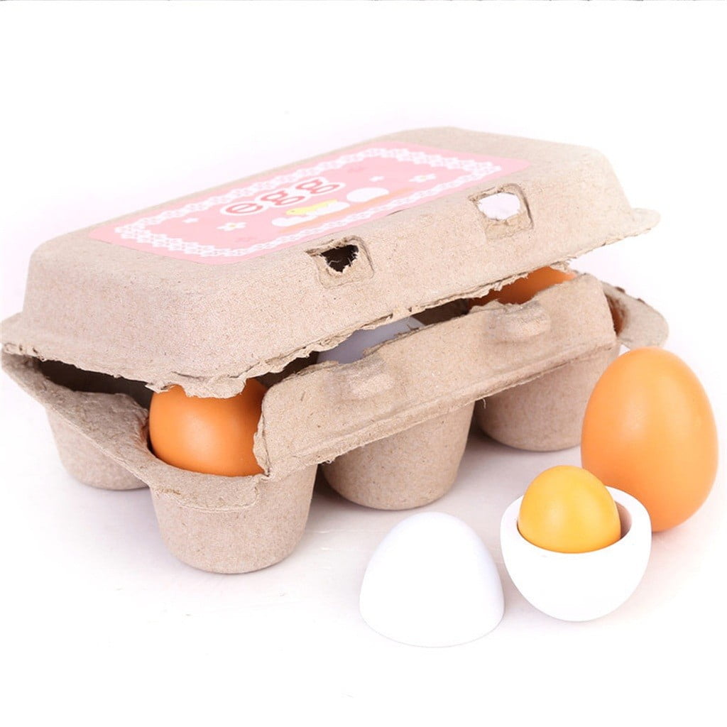 6pcs Set Wooden Eggs Yolk Pretend Play Kitchen Food Cooking Kids Toy Novel Gifts XINDISNusfo