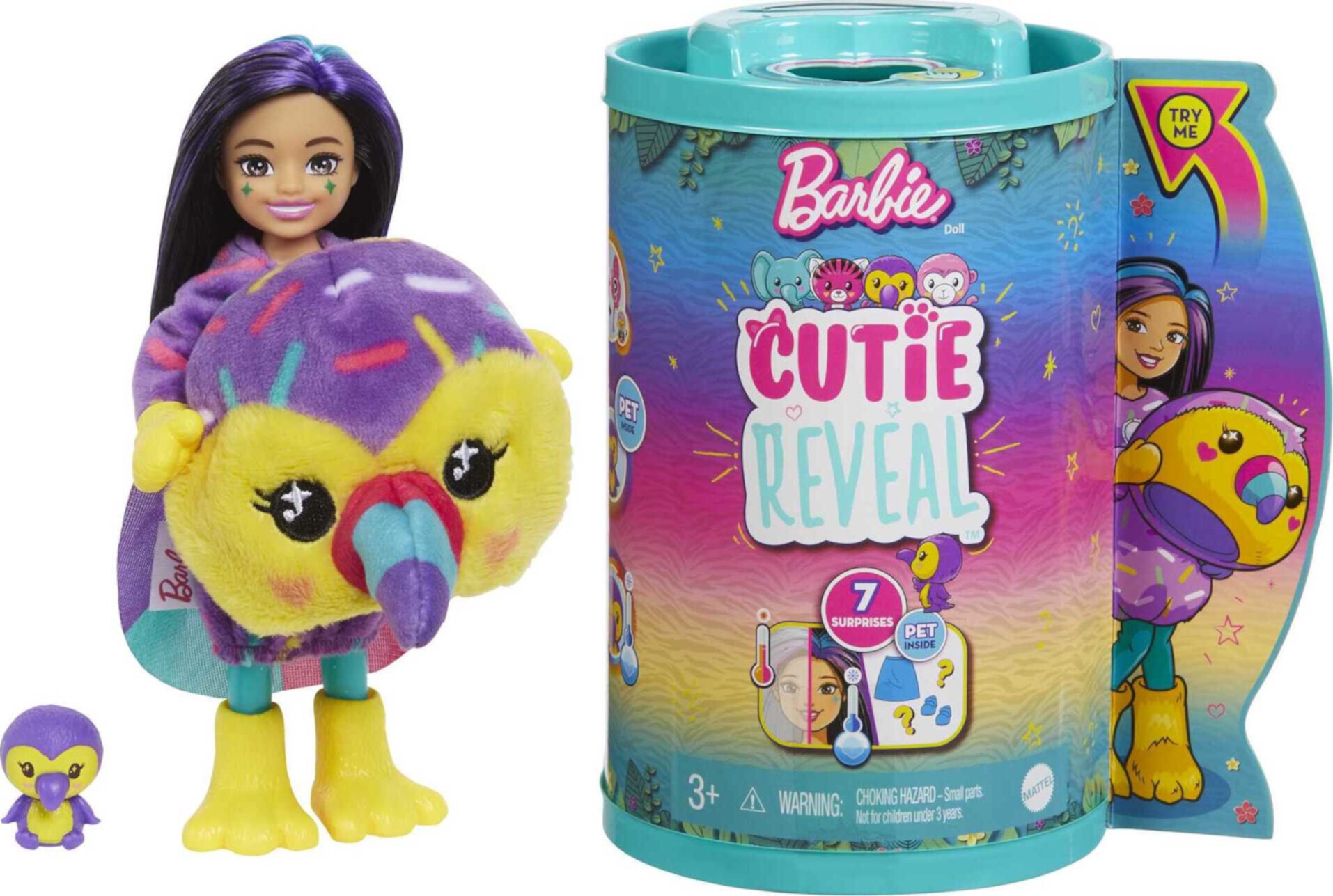 Barbie Cutie Reveal Chelsea Small Doll with Toucan Plush Costume, Mini Pet & Accessories Barbie