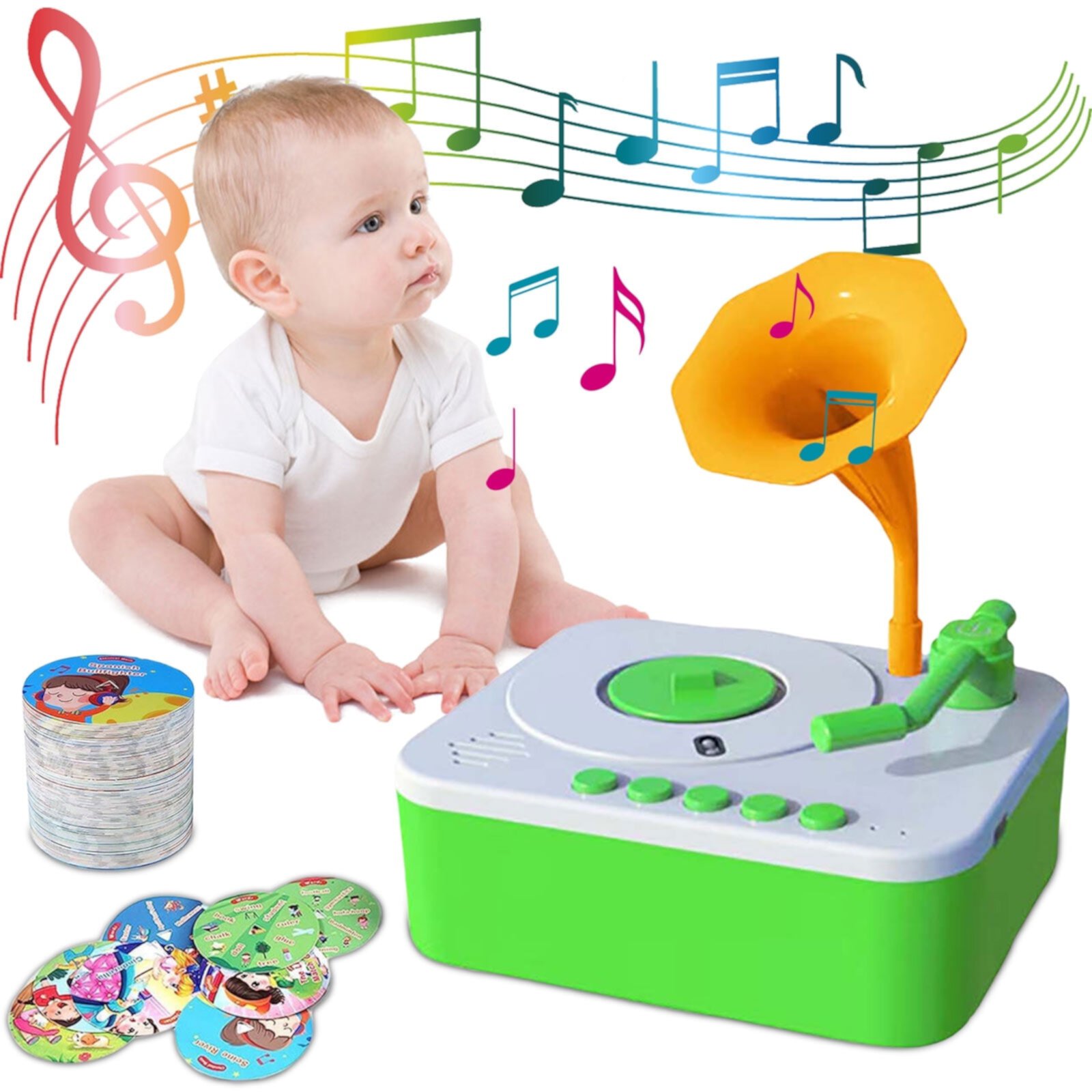 Kids Gramophone with 96 Cards, Early Education Phonograph, Children's Phonograph Story Music Player for Boys Girls, Toddler Toys, Early Childhood Education Gift Kafsov