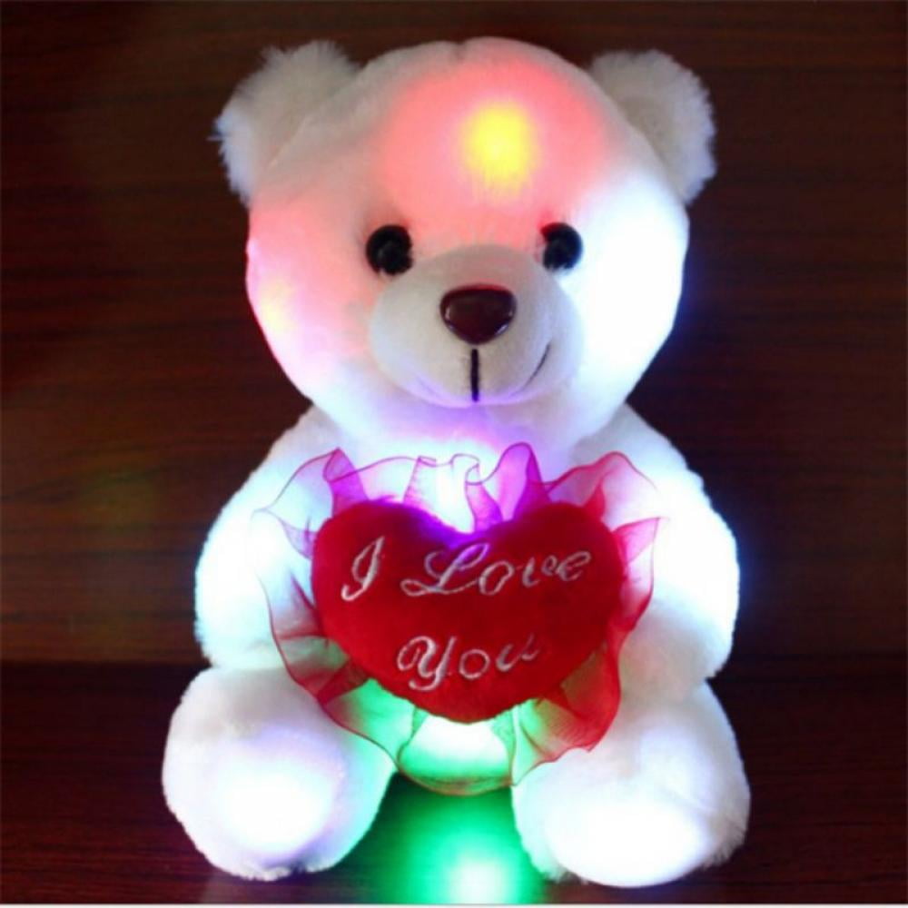 Christmas Glow LED Inductive Teddy Bear Stuffed Animals,with Bow-tie Stuffed Animal Light Up Plush Toys Gift for Kids Boys Girls Christmas Birthday, 8'' (Pink, 8 Inch) Slopehill