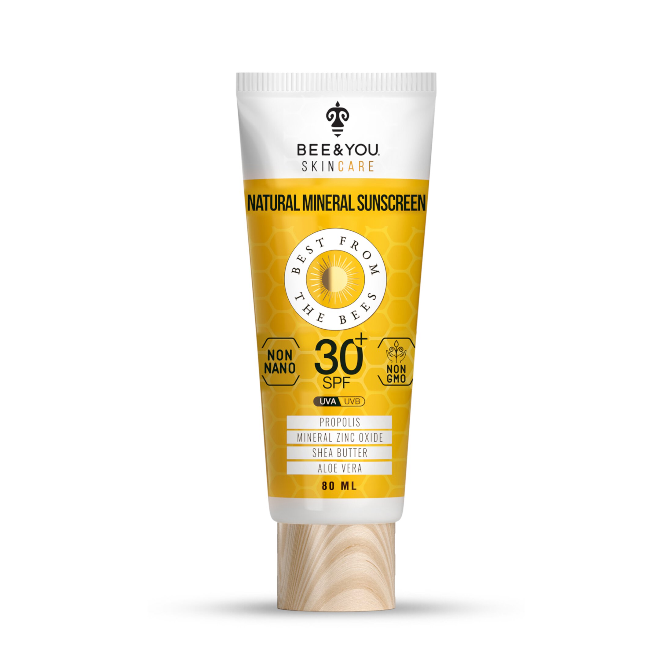 BEE and You Water Resistant and Non-Greasy 100% Natural Mineral Sunscreen, Broad Spectrum SPF 30 UVA/UVB Sun Protection with Zinc Oxide & Bee Propolis, Hypoallergenic, 2.7 oz (80 mL)… BEE & YOU