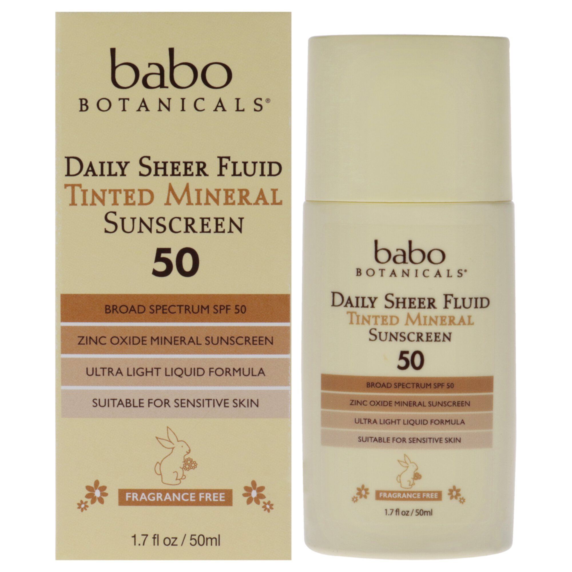 Babo Botanicals Daily Sheer Tinted Mineral Sunscreen Fluid SPF 50 , 1.7 oz Sunscreen Babo Botanicals