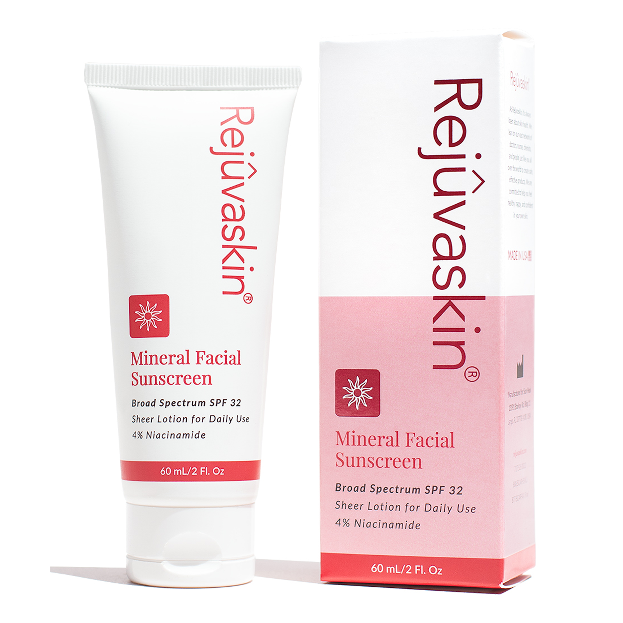 Rejuvaskin Mineral Facial Sunscreen - Face Cream Broad Spectrum Sunscreen for Sensitive Skin and Acne-prone Skin, Oil-free Mineral - Daily Face Lotion for the Face,  Face Moisturizer  with SPF 32 Rejuvaskin