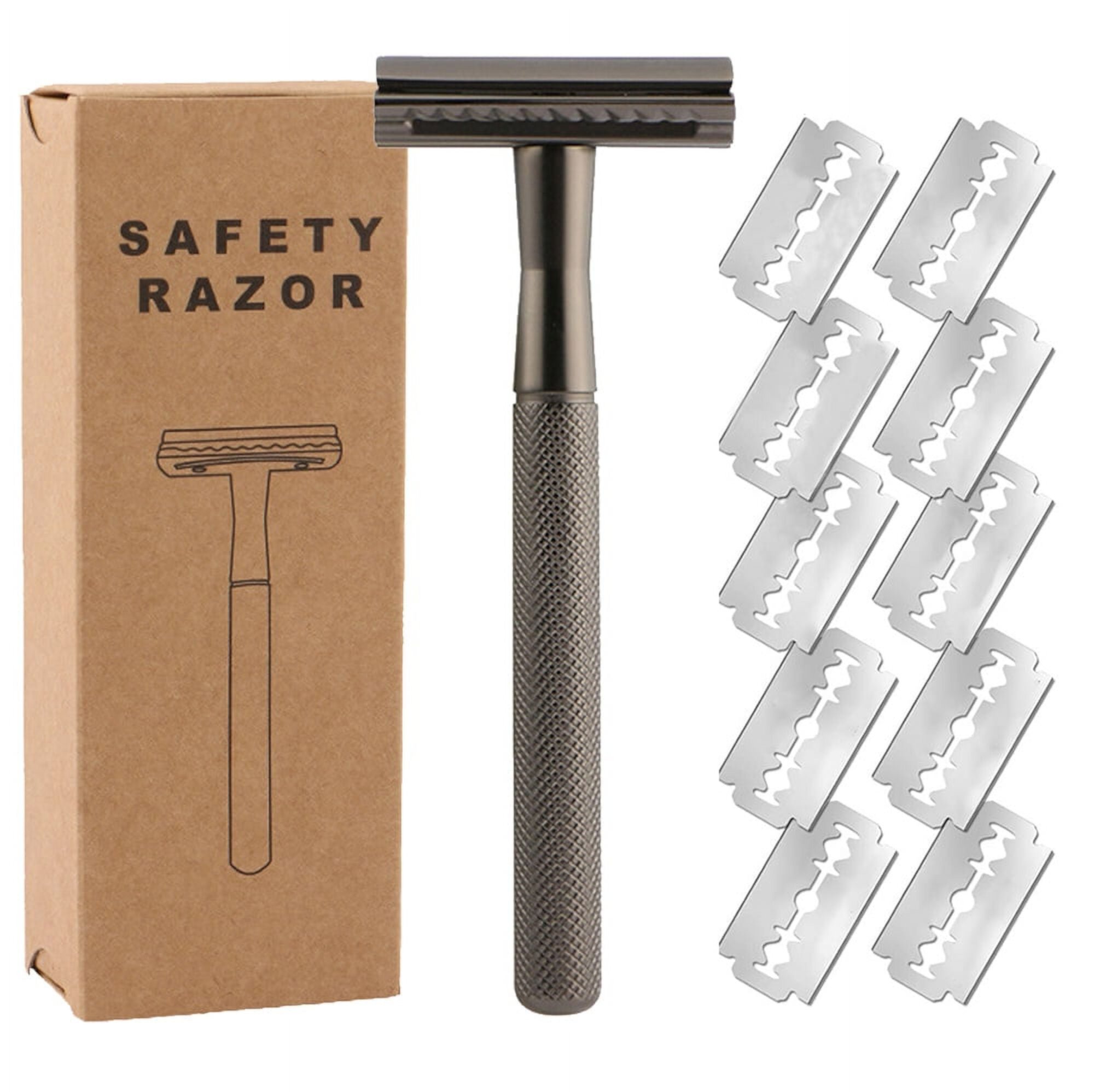 Safety Razor with Brass Weighted Handle and 5 Double Edge Safety Blade Refills,Single Blade Razor for Men, Designed for Coarse NSXXKJ