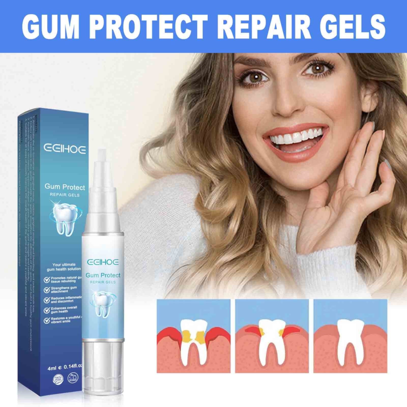 YiFudd Gum Shield Therapy Gel - Dentizen Gum Therapy Gel Pen, Gum Instant Treatment Gel, Nature Teeth Whitening Essence Pen, Deeply Cleaning Gums, Removes Tooth Stains, Fresh Breath YiFudd