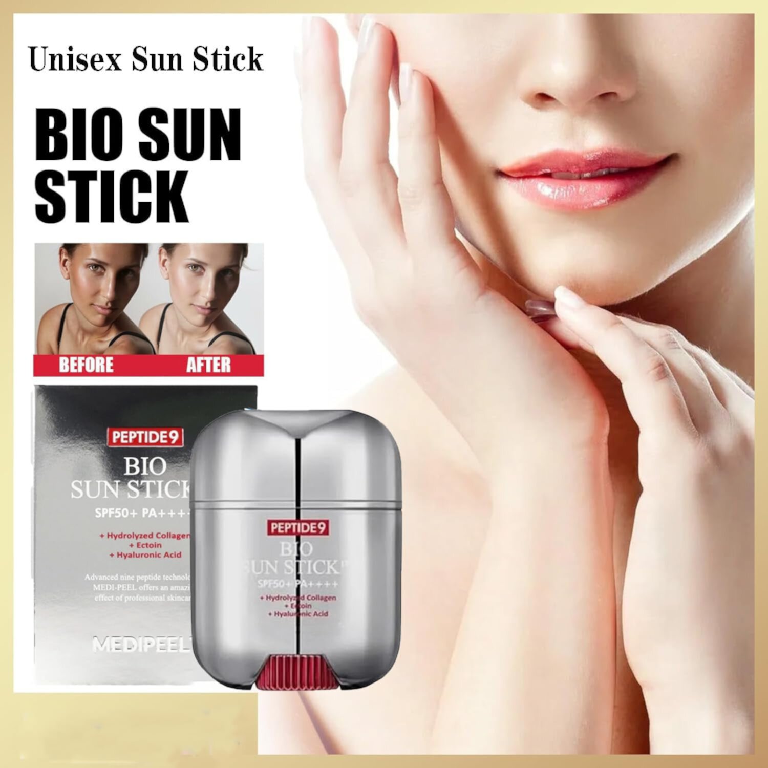 Bio Sun Stick Pro Sun Screen Unisex Sun Stick, peptide 9 bio sun stick spf50+,bio sun stick pro, Portable Strong UV Sun Stick, SPF50+ Bio Sun Stick,Refreshing Non Greasy, for Face and Body Seniver