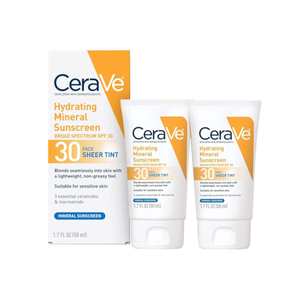 2 pack CRV Hydrating Mineral Sunscreen, Sheer Tint Face Sunscreen with SPF 30, All Skin Types 1.7 fl oz CRV