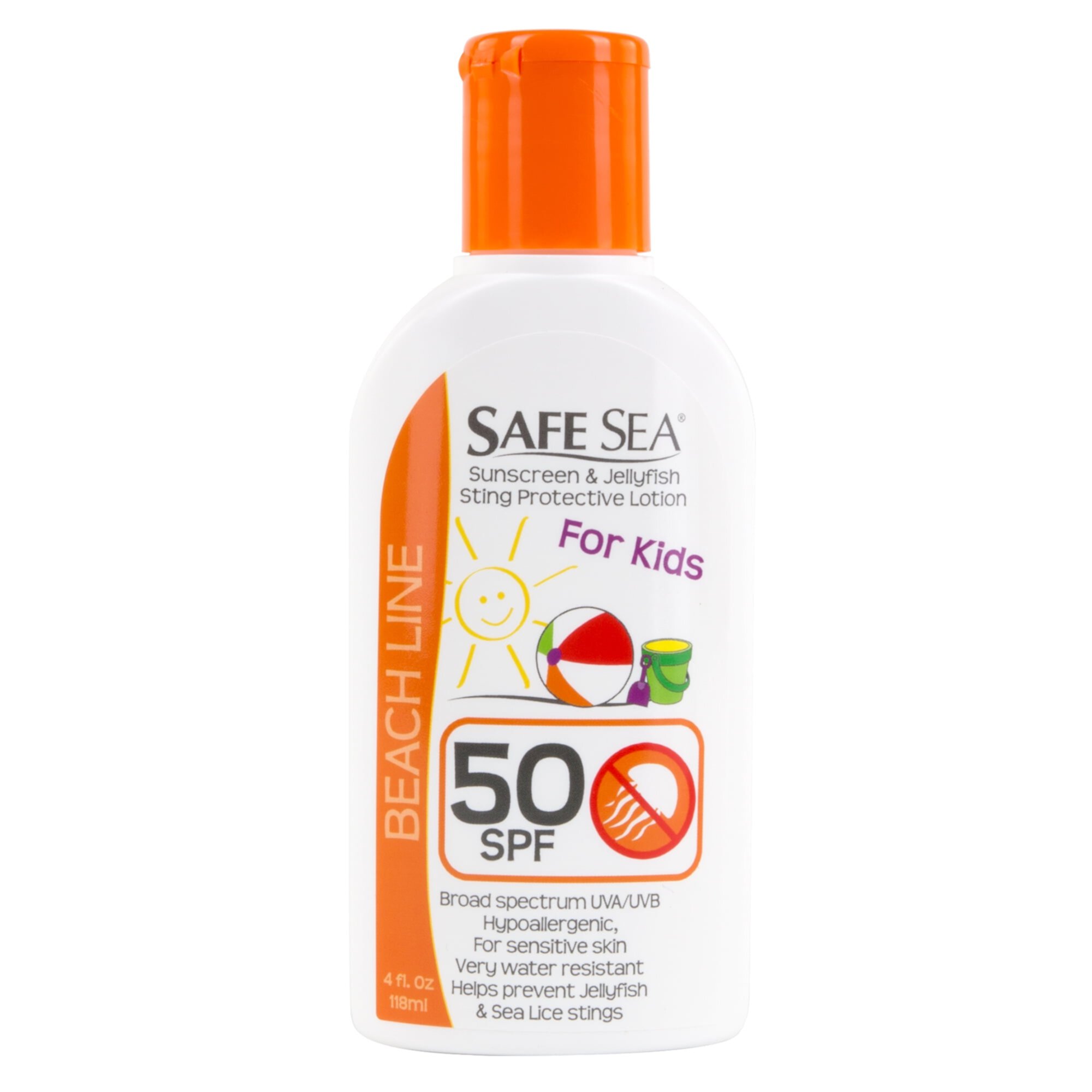 Safe Sea Protector Solar de 4 OZ con Loción de Protección contra Picaduras de Medusas con SPF 50 para Niños SAFE SEA