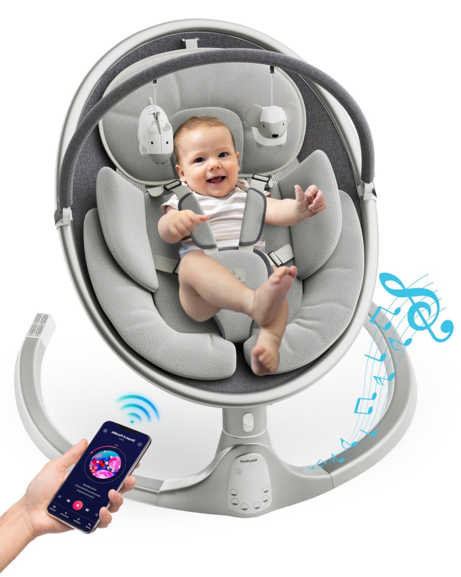 Baby Swing for Infants, Portable Swing for Baby Boy Girl,Remote Control Indoor Baby Rocker with 5 Sway Speeds,1 Seat Positions,10 Music and Bluetooth Babyomi