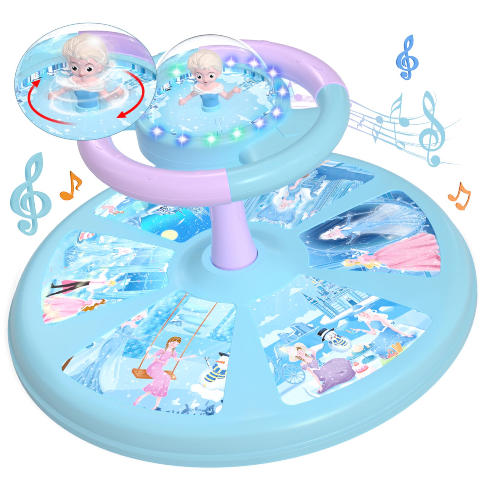 PERRYHOME Snow Princess Sit and Spin Toys for Toddlers, Birthday Gift for kids Age 2-4 with 4 Game Modes LED Light and Music, 360° Twister Toy PERRYHOME