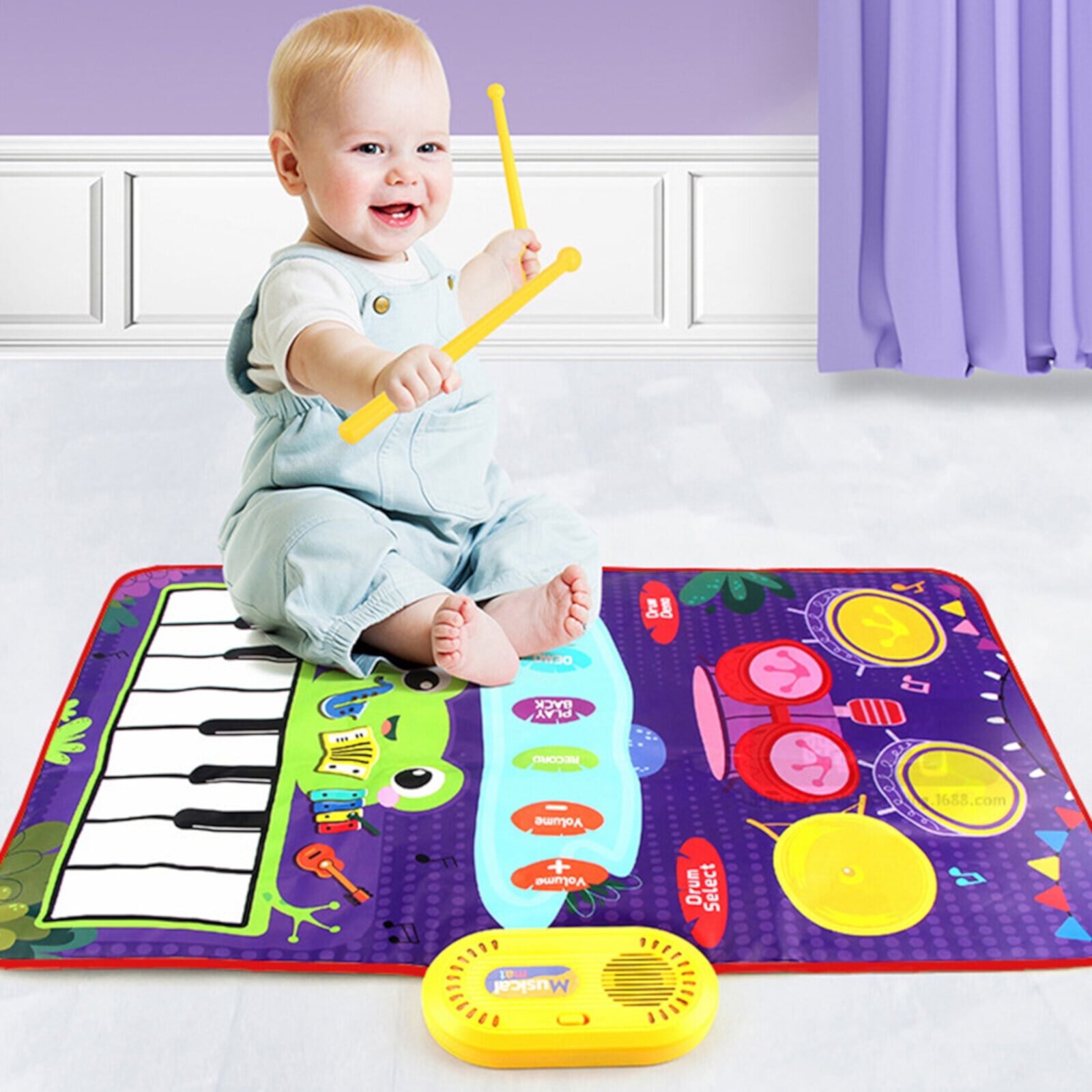 Baby Musical Toys Baby Piano Mat, 3 in 1 Musical Mat Toys with Piano Mat Keybroad, with 2 Sticks Drum Mat for Toddlers 1-3, Early Educational Toys Gift for Kids Boys Girls 1 2 3 Year Old  ﻿ Yolispa