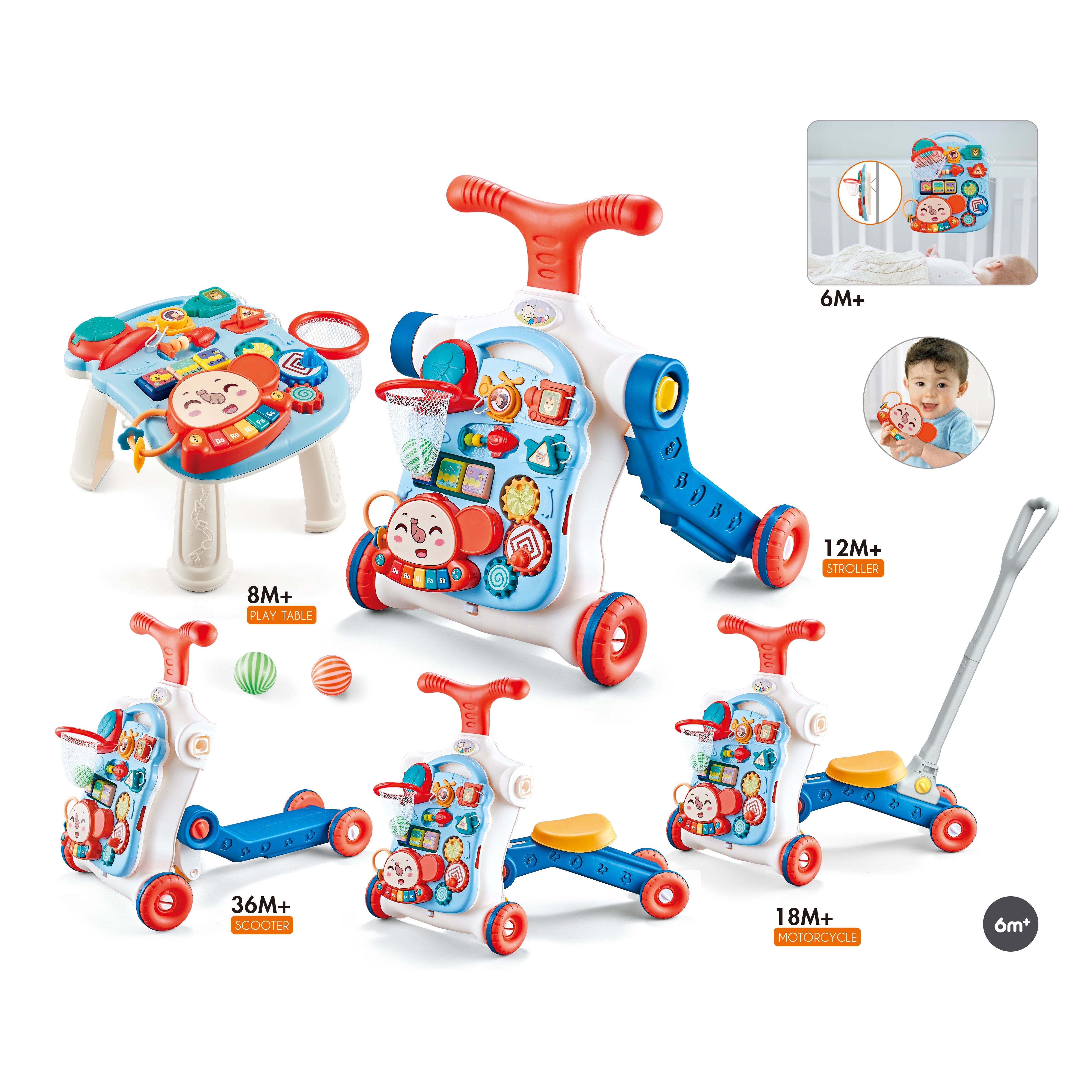 5 in 1 Baby Walker for Girls Boys, Assemble as Scooter/Motorbike/Activity Center/Detachable Panel, Sit to Stand Learning Educational Toys Gift for Infants 6 9 12 18 24 Months BizyKoady