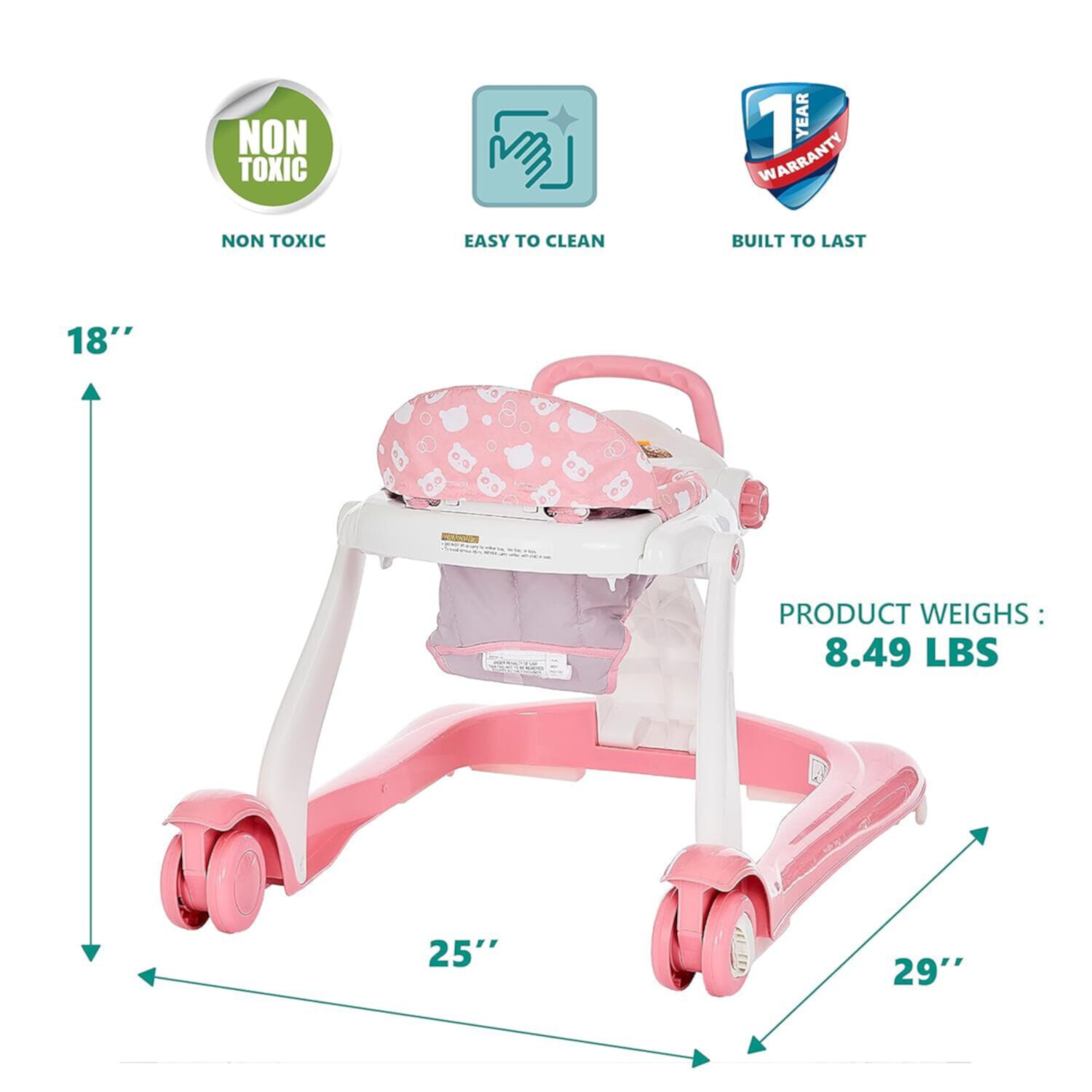 Dream on Me 2-in-1 Charlie Baby Walker, Easy Convertible Baby Walker, Walk Behind, Height Adjustable, Speed Adjusting Wheels, 360-Degree Rotating Seat, Mint Dream On Me