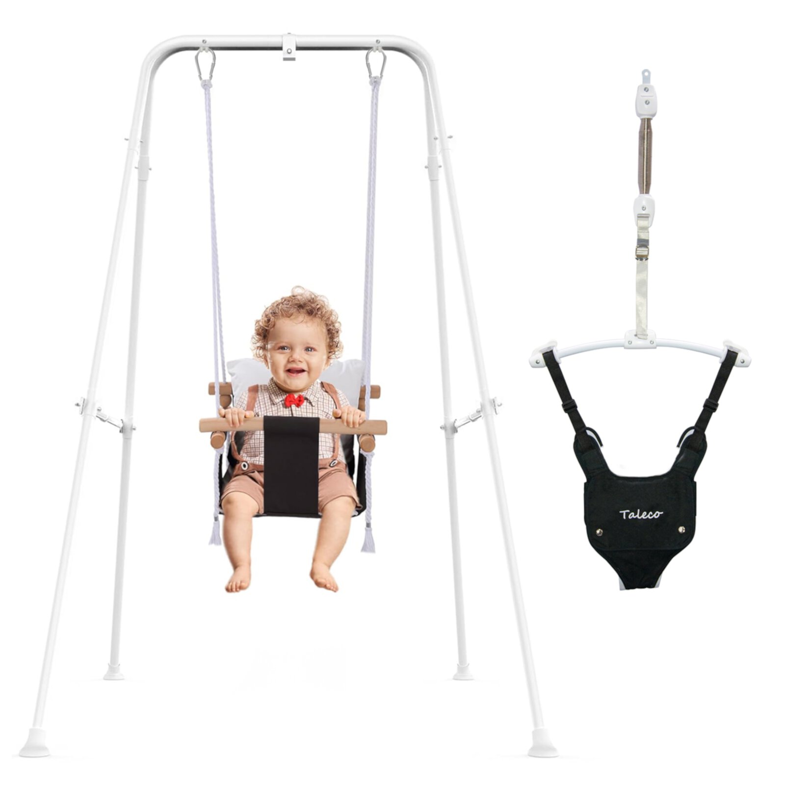 2 in 1 Baby Jumper, Toddler Swing and Bouncer, Indoor Outdoor Baby Swings for Infants, White G TALECO GEAR