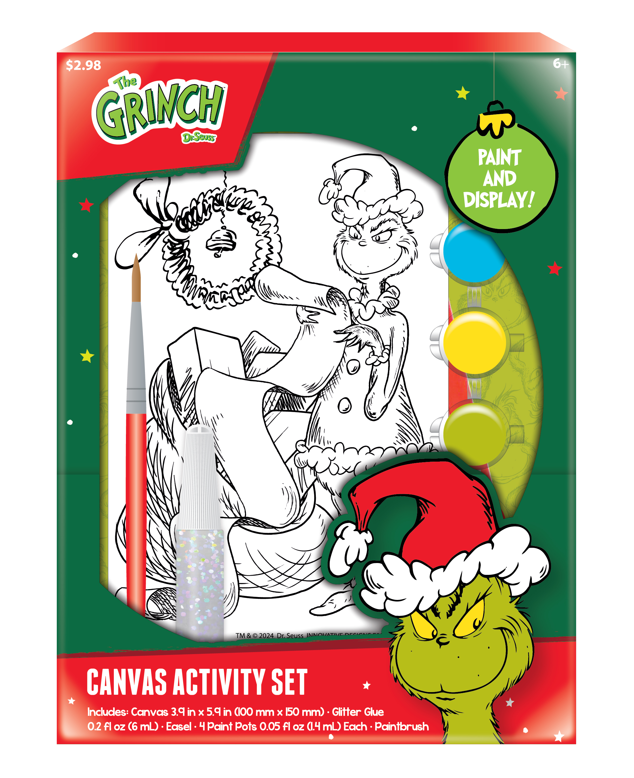 Grinch Christmas Canvas Painting Set for Children, Unisex for Beginners Dr. Seuss' The Grinch