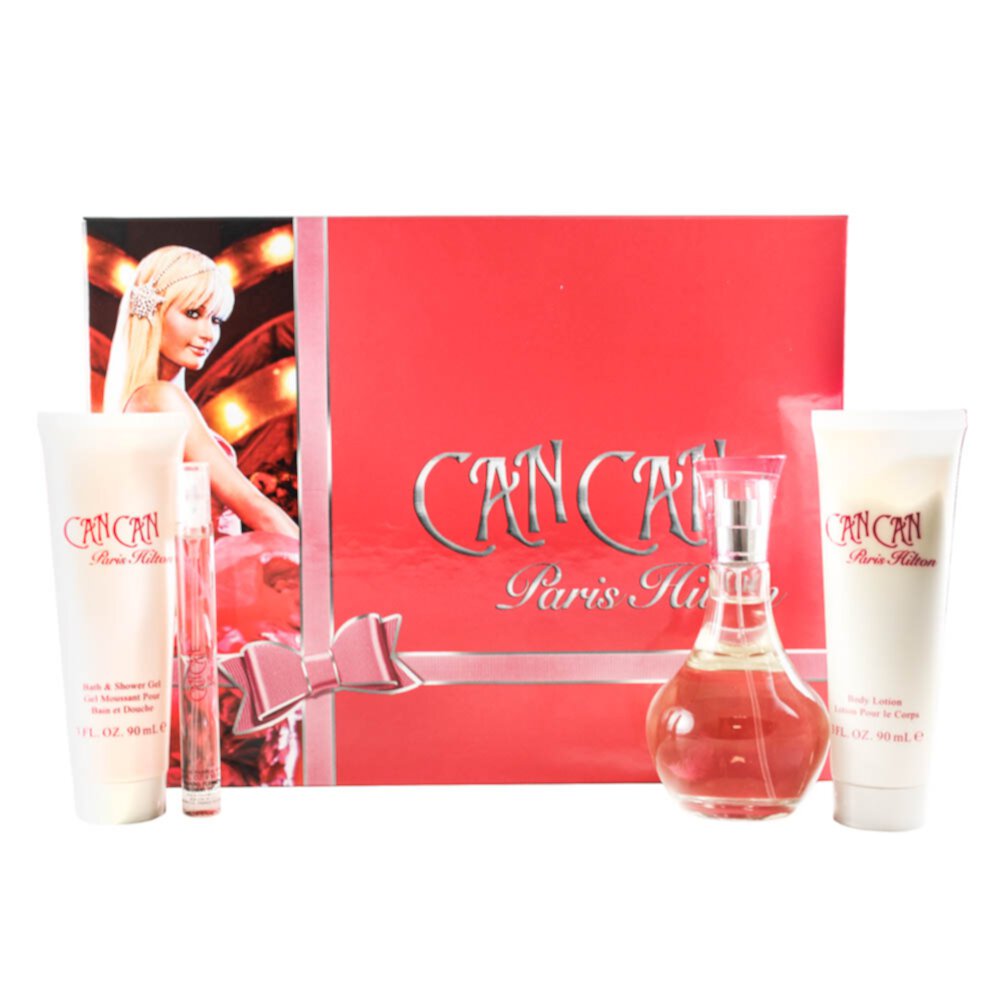 Can Can 4 Pc. Gift Set ( Eau De Parfum Spray 3.4 Oz + 0.34 Oz. Mini + Body Lotion 3.0 Oz. + Bath & Shower Gel 3.0 Oz. ) Paris Hilton