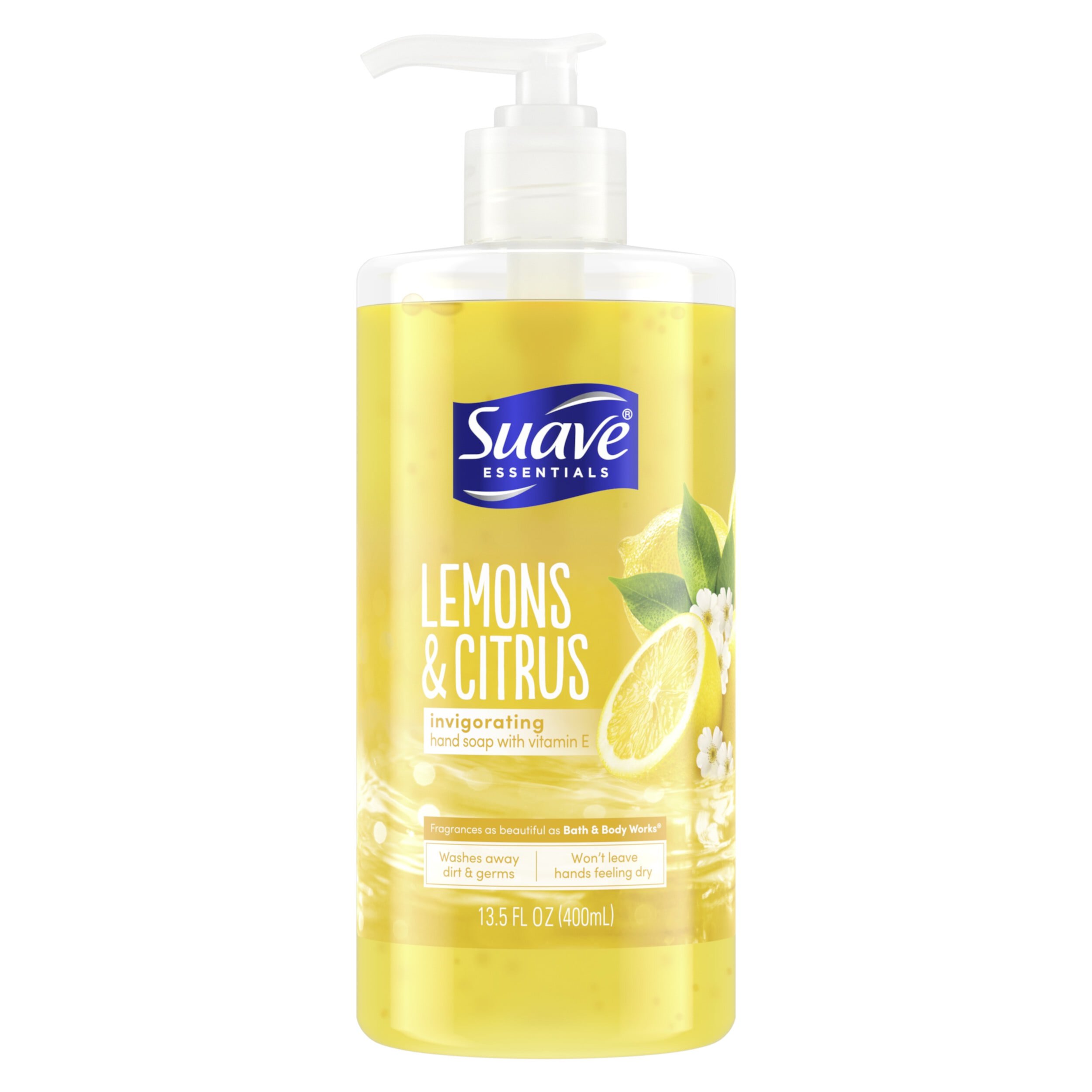 Suave Essentials Liquid Hand Soap, Lemon & Citrus, Invigorating with Vitamin E, 13.5 fl oz Suave