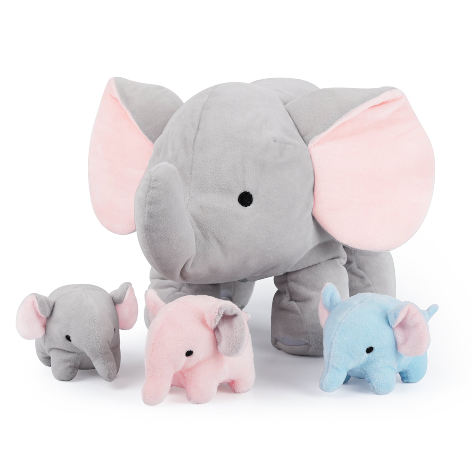 WEIGEDU Elephant Stuffed Animals for Girls Boys Birthday Playmate Gifts- 4 in 1 Plush Toy Mommy Elephant PlaySet with 3 Babies Doll Surprise Toys, 14 inches Weigedu