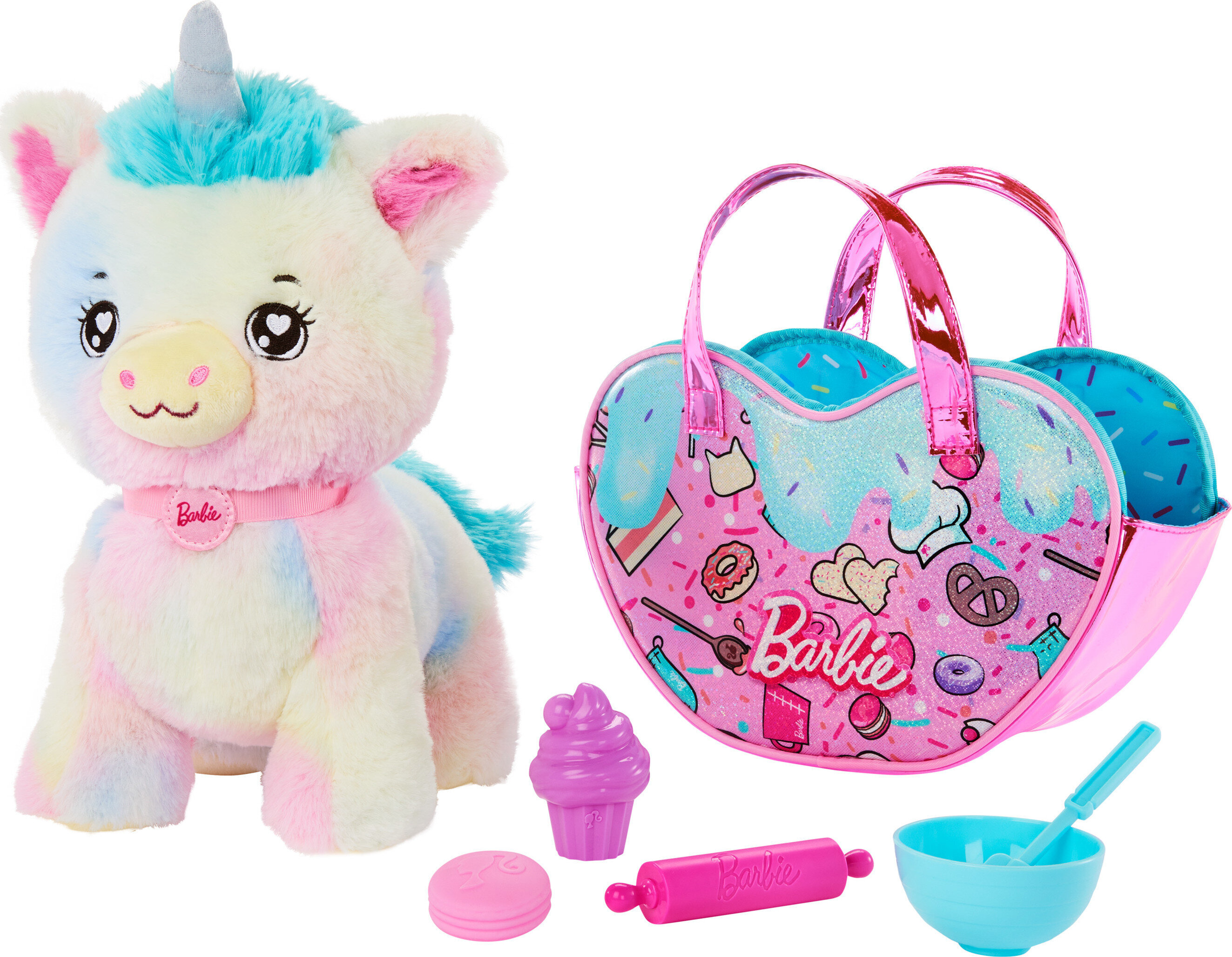 Barbie Stuffed Animals, Unicorn Toys, Plush with Purse and 5 Accessories, Chef Pet Adventure Barbie