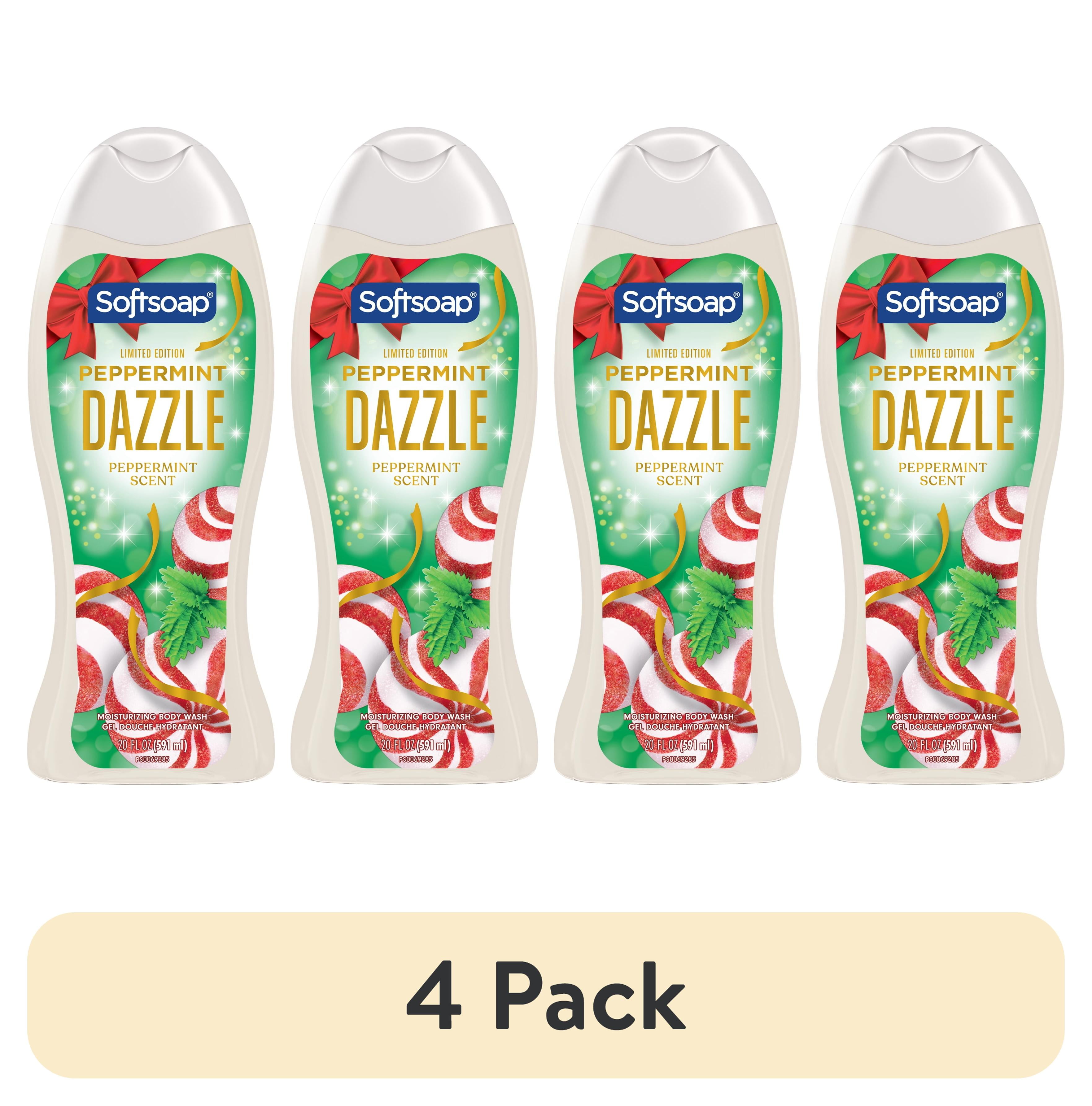 (4 pack) Softsoap Peppermint Dazzle Limited Edition Moisturizing Body Wash, Peppermint Scent, 20 oz Bottle Softsoap