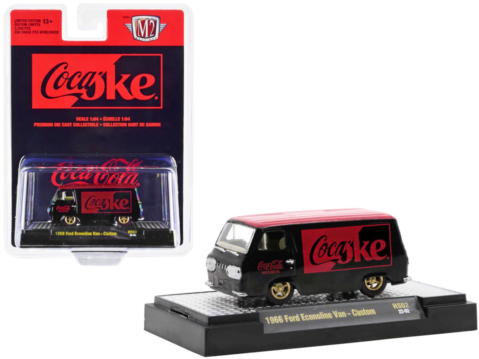 1966 Ford Econoline Custom Van "Coca-Cola" Black with Coke Red Top Limited Ed to 3850 pcs 1/64 Diecast Model Car by M2 Machines M2 Machines