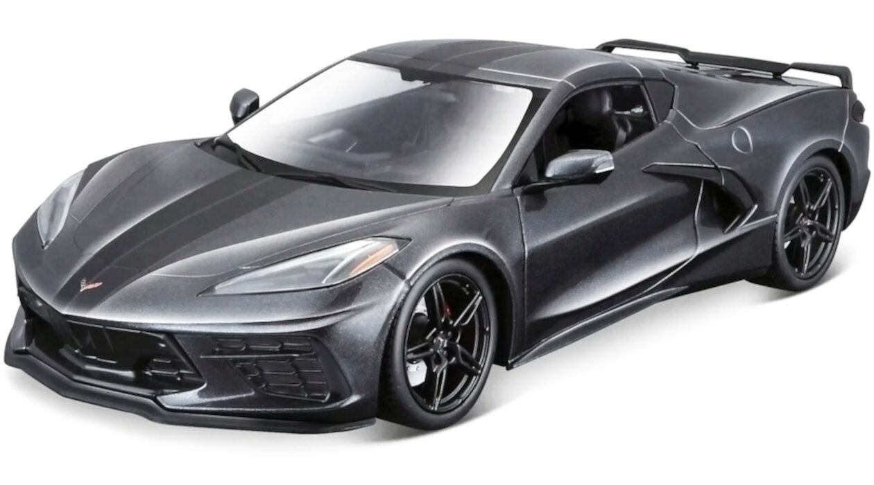 2020 Chevrolet Corvette Stingray C8 Dark Gray Metallic with Racing Stripes 1/18 Diecast Model Car by Maisto Maisto