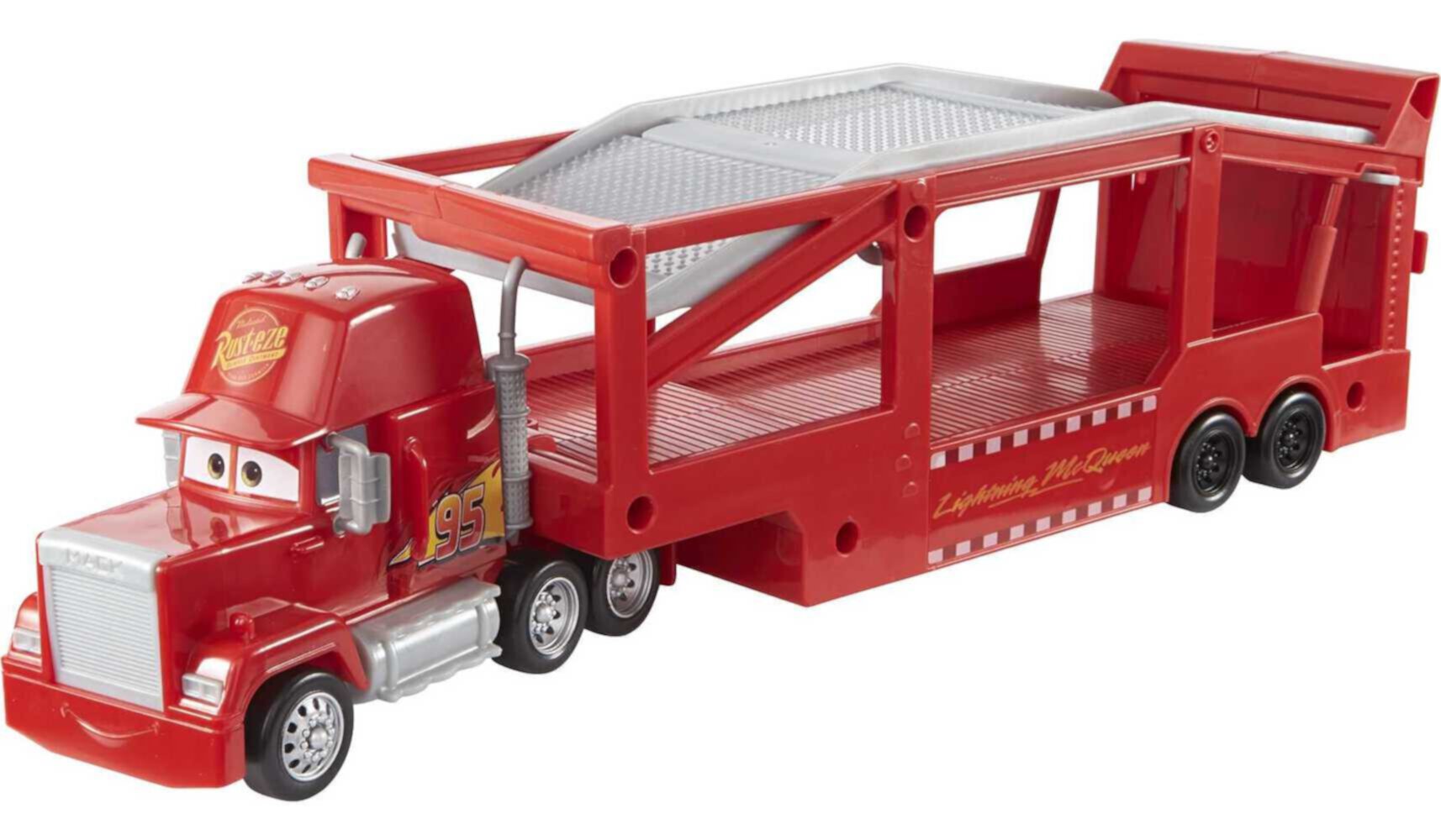 Disney Pixar Cars Mack Hauler Truck with Ramp, 13-inch Toy Transporter with Storage for 12 Cars Disney Pixar Cars