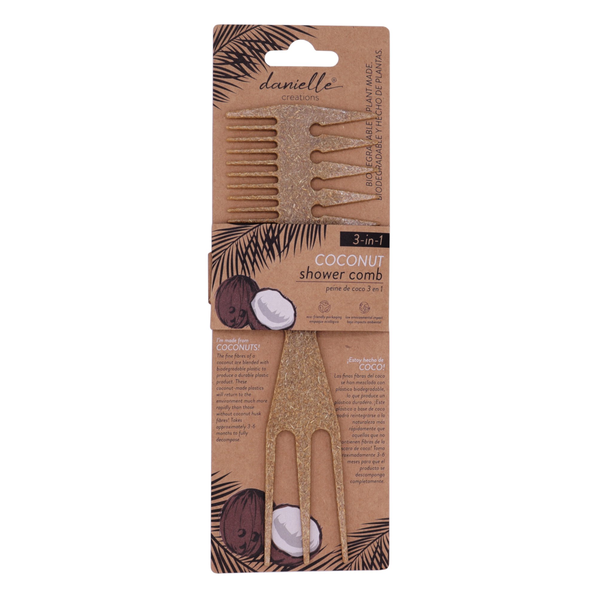 Danielle Creations 3-in-1 Shower Hair Comb, Beige Danielle Creations