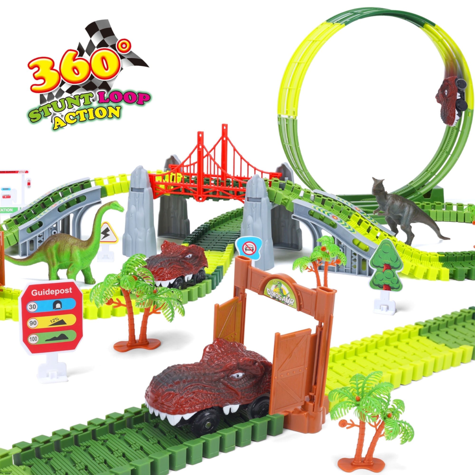 Dinosaur Race Track Set, A Dinosaur World Road Race, with 2 Race Cars, Perfect Gifts for Kids Boys Girls, 191 Pcs Generic