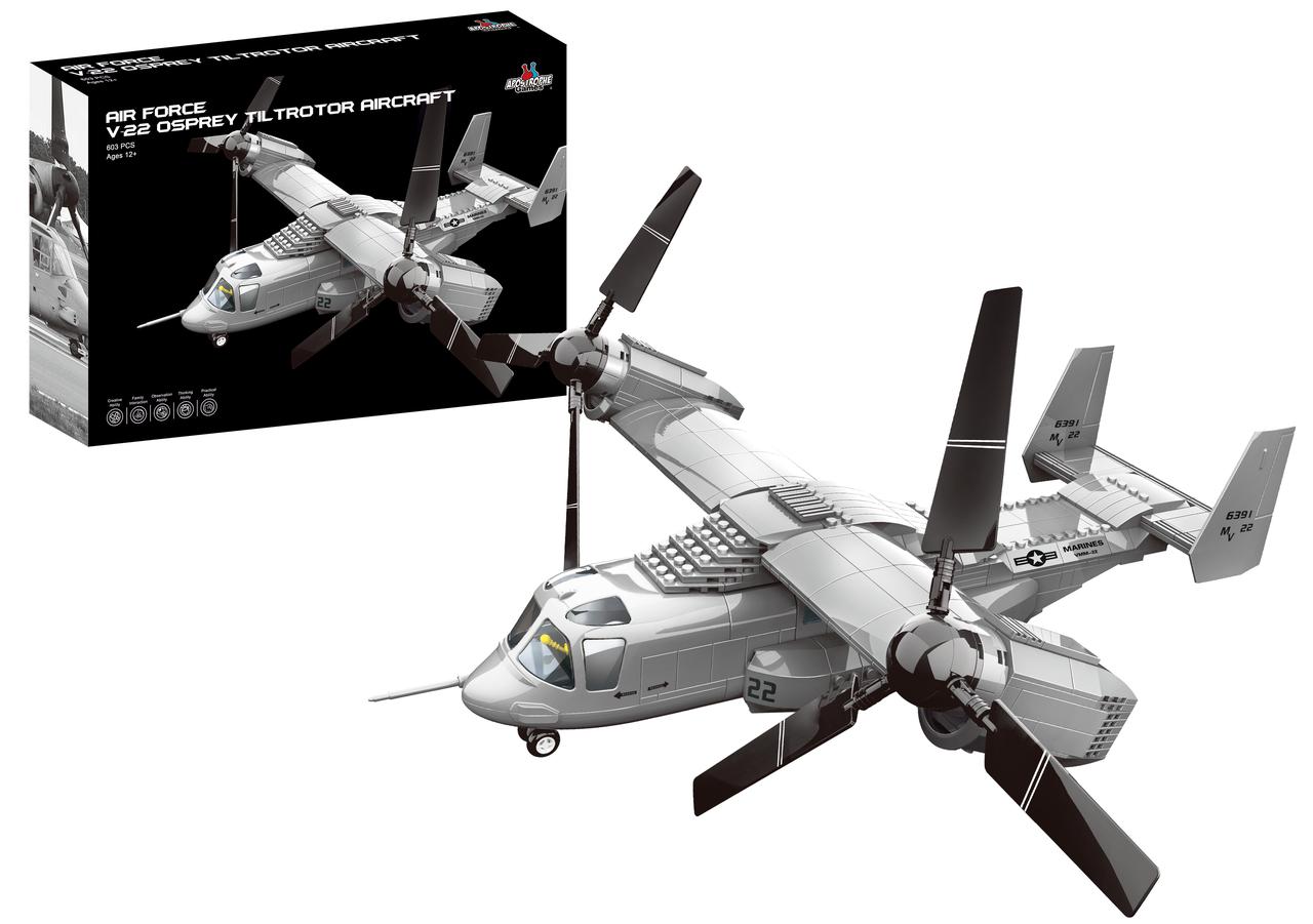 V-22 Osprey Tiltrotor Aircraft Building Block Set - 605 Pieces Apostrophe Games