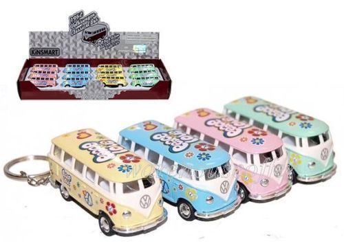 12PC BOX:2.5" Kinsmart 1962 Volkswagen Bus Diecast Toy Keychain 1:64 DecalPastel KiNSMART