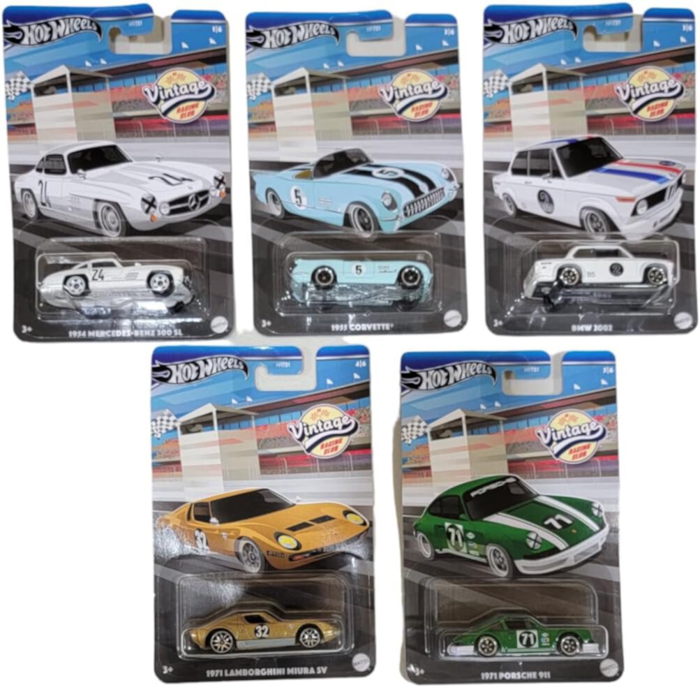 Hot Wheels 2024 Vintage Racing Club Set of 5 Diecast Vehicles from HRT81-956A Release Hot Wheels