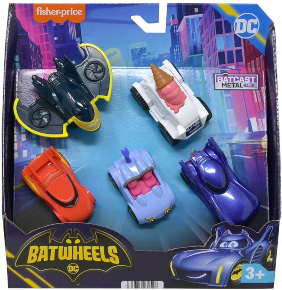 DC Batcast Metal Bam the Batmobile, Flame, Kitty, Snowflake & Batplane Diecast Car 5-Pack Fisher-Price