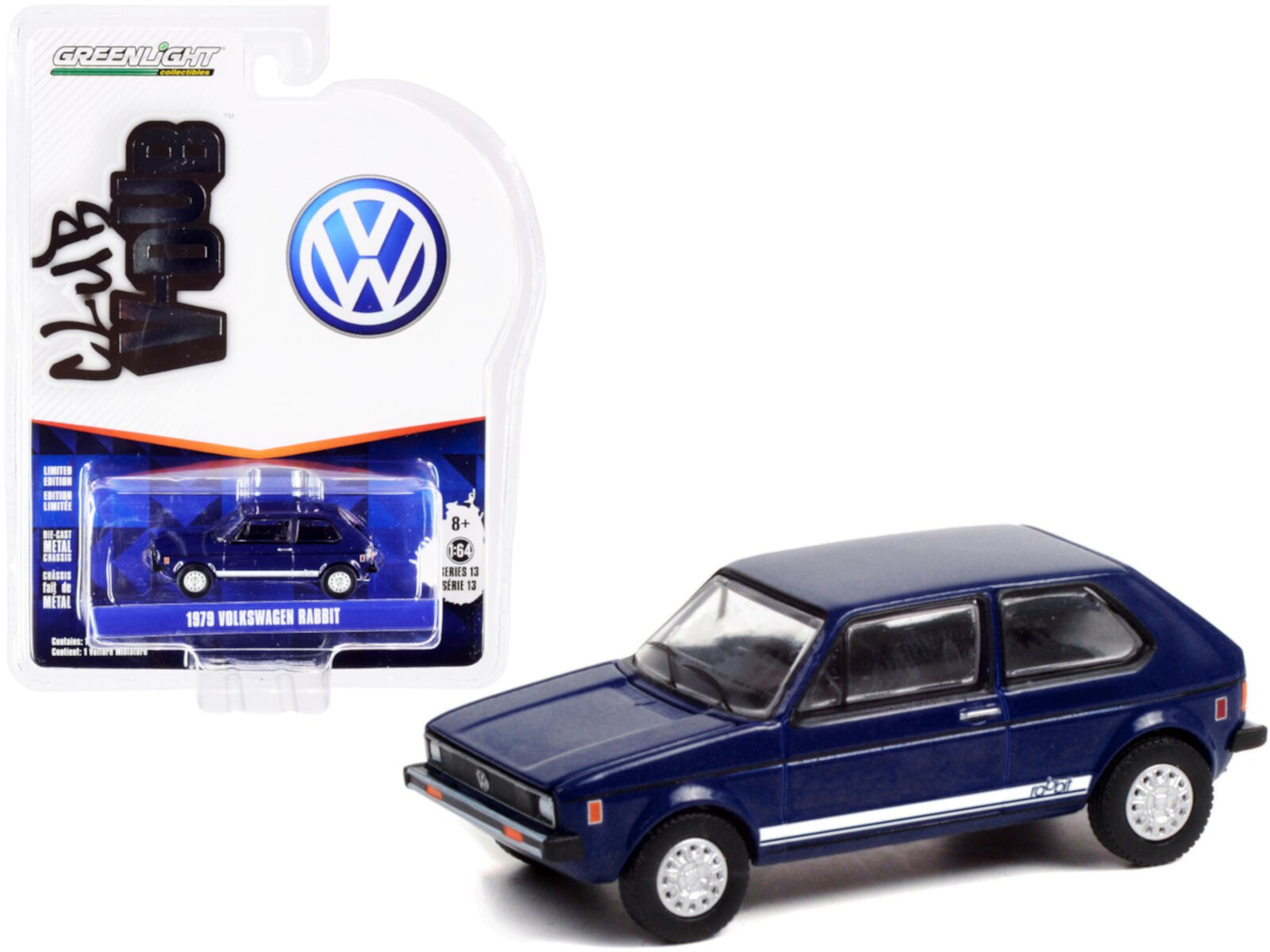 1979 Volkswagen Rabbit Tarpon Blue with White Stripes "Club Vee V-Dub" Series 13 1/64 Diecast Model Car by Greenlight Greenlight