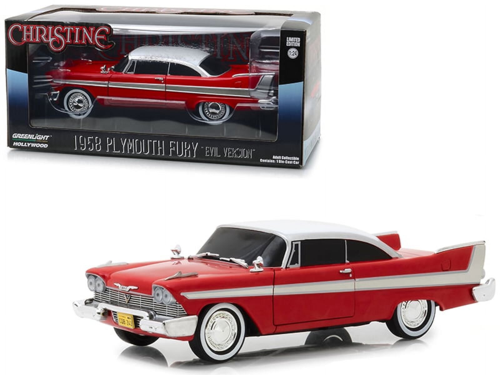 Diecast 1958 Plymouth Fury Red "Evil Version" (with Blacked Out Windows) "Christine" (1983) Movie 1/24 Diecast Model Car by Greenlight Greenlight