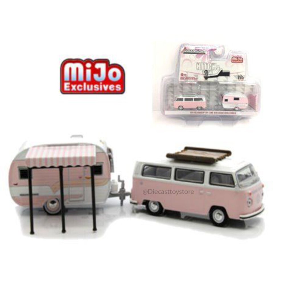 GREENLIGHT 1:64 HITCH & TOW CLUB V-DUB EDITION - MIJO EXCLUSIVES - 1974 VOLKSWAGEN TYPE 2 & 1958 CATOLAC DEVILLE TRAILER DIECAST 51114-A Greenlight