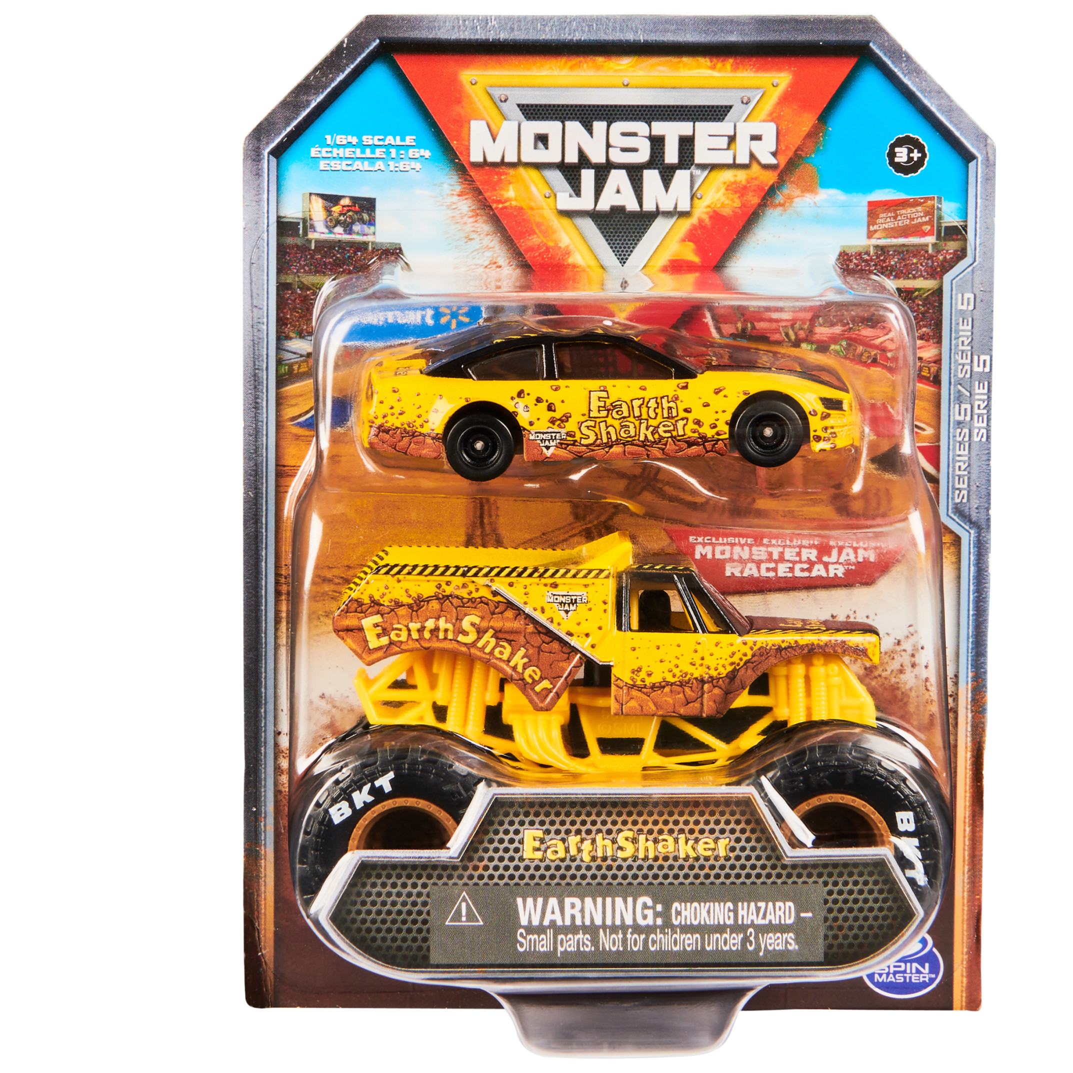 Monster Jam, Official Earth Shaker Exclusive Racecar and Monster Truck 2-Pack, Die-Cast 1:64 Scale, Kids Toys for Boys Ages 3 and up Monster Jam