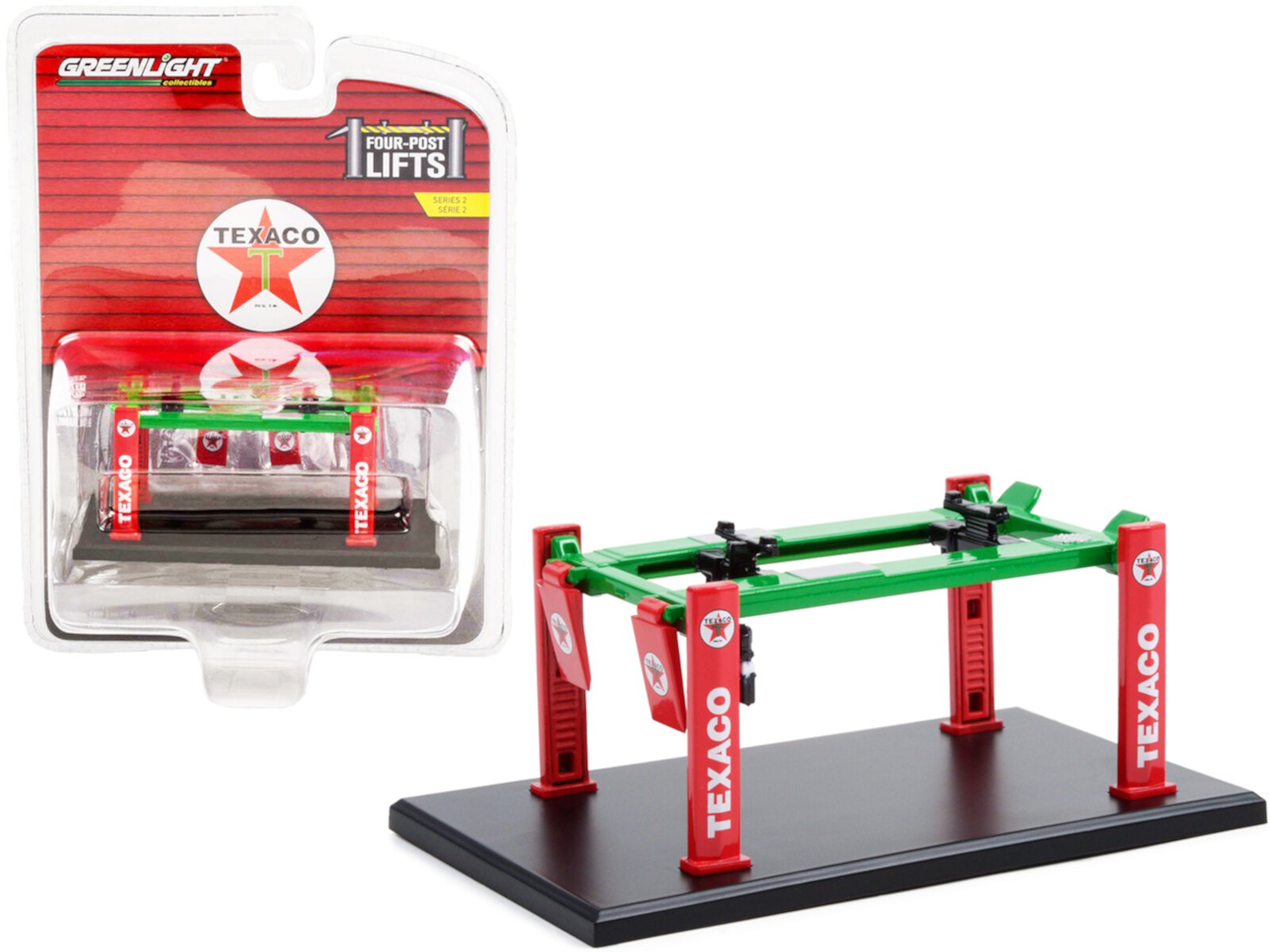 Adjustable Four-Post Lift "Texaco" Red and Green "Four-Post Lifts" Series 2 1/64 Diecast Model by Greenlight Greenlight