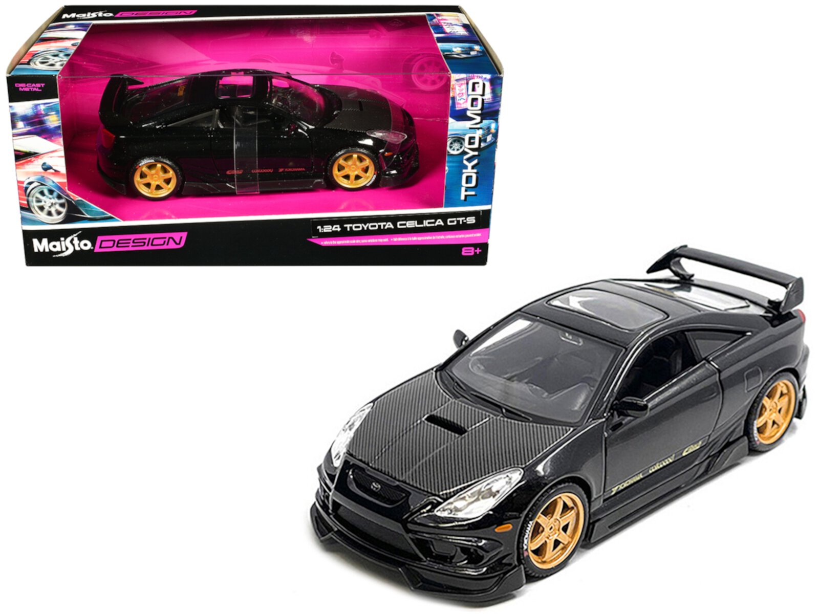 Toyota Celica GT-S Black with Carbon Hood and Sunroof "Maisto Design Tokyo Mod" Series 1/24 Diecast Model Car by Maisto Maisto