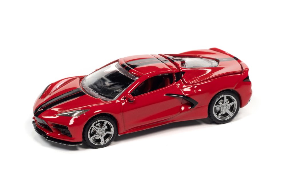 2020 Chevy Corvette C8 Stingray, Torch Red and Black - Auto World AWSP084/24A - 1/64 scale Diecast Model Toy Car Auto World