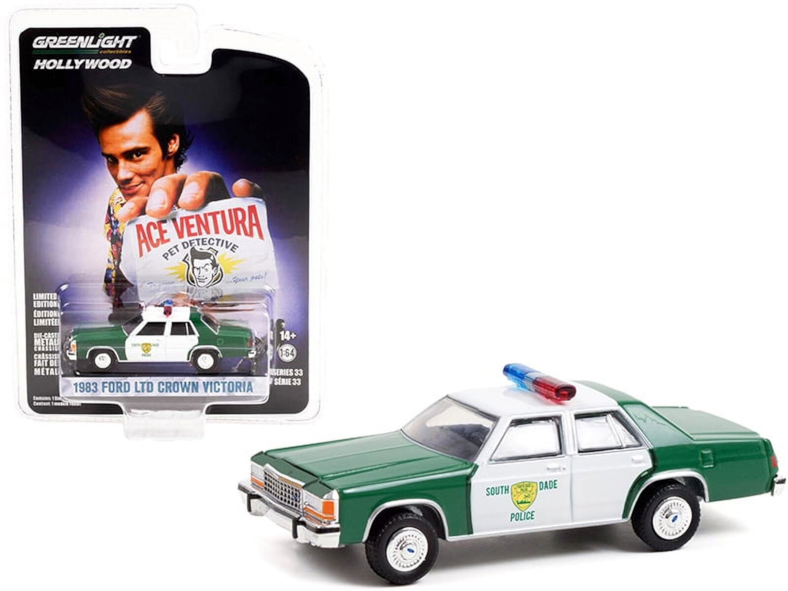 1983 Ford LTD Crown Victoria Green and White "Miami-Dade Police Department" "Ace Ventura: Pet Detective" (1994) Movie "Hollywood Series" Release 33 1/64 Diecast Model Car by Greenlight Greenlight